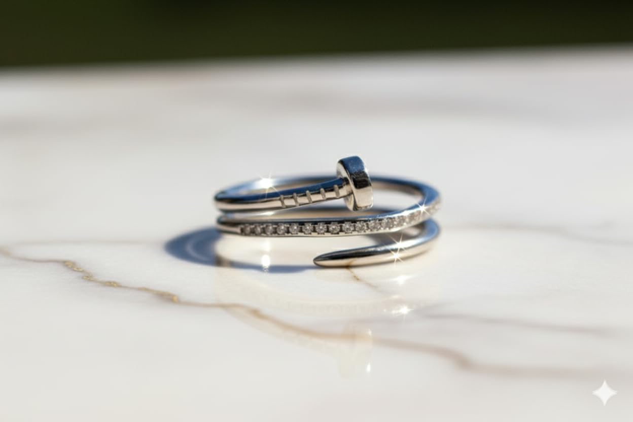 Handmade in Turkey 925 Sterling Silver Moissanite Nail Ring for Women, Unique Wrap Snake Style Band, Sterling Silver Jewelry Gift