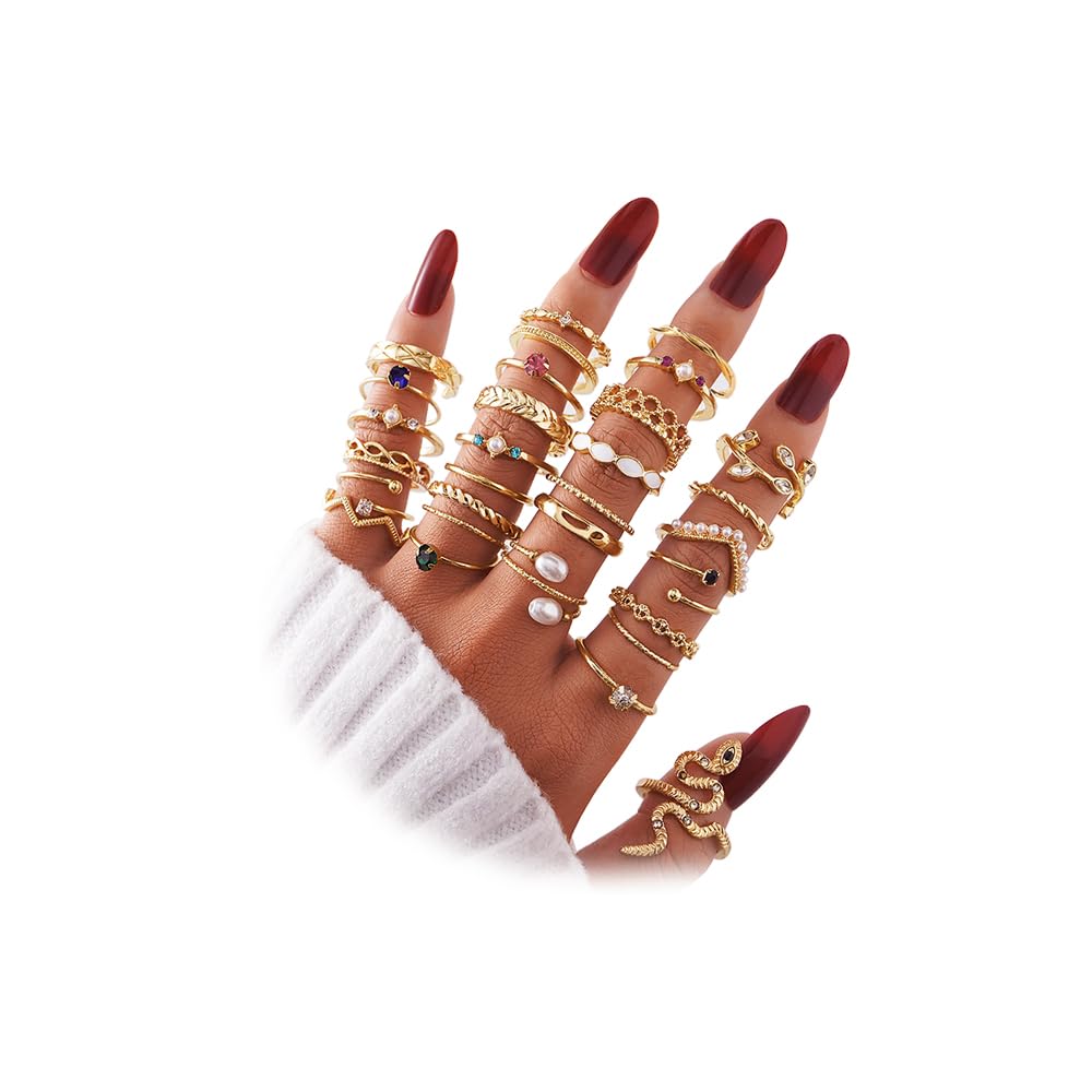 KISS WIFE Gold Silver Black Kunckle Rings Set for Women, Dainty Simple Trendy Cute Stackable Finger Rings Pack, Perfect for Stacking Layering on Thumb and Knuckle, Mixed Size, Jewelry Gift