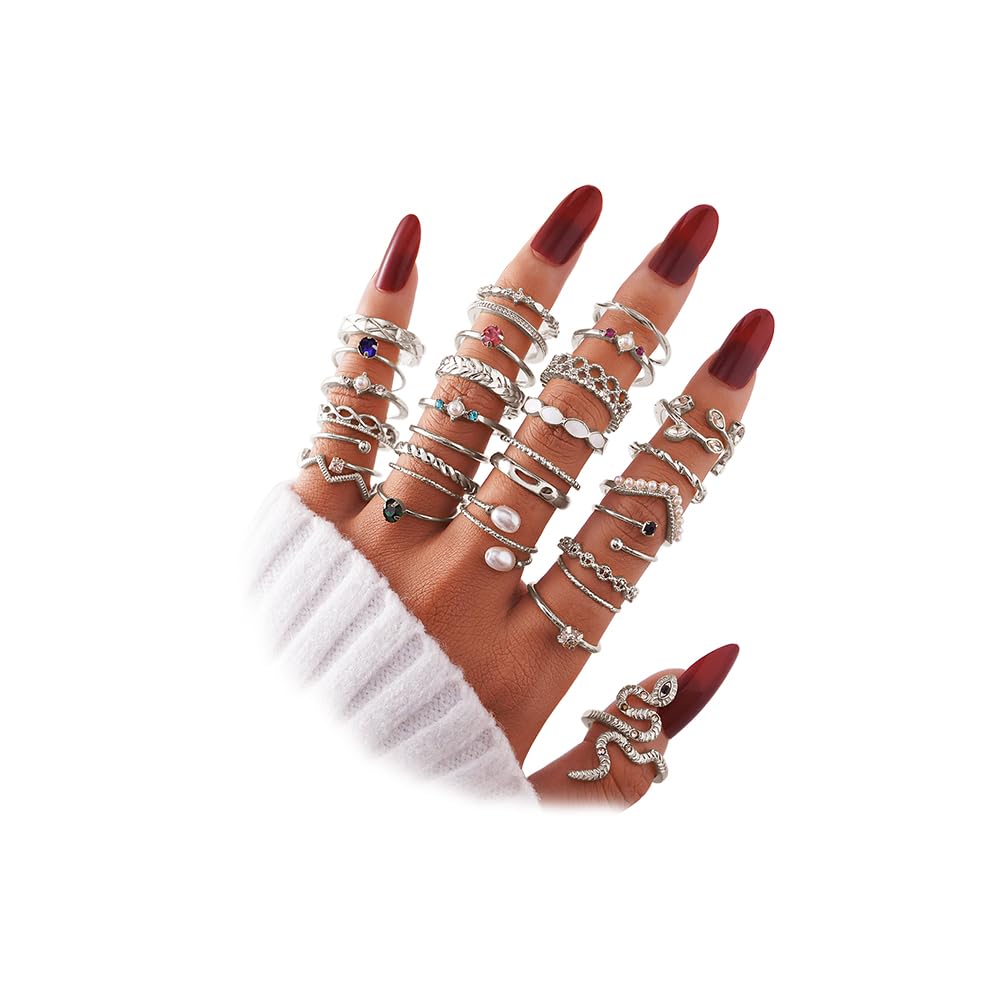 KISS WIFE Gold Silver Black Kunckle Rings Set for Women, Dainty Simple Trendy Cute Stackable Finger Rings Pack, Perfect for Stacking Layering on Thumb and Knuckle, Mixed Size, Jewelry Gift