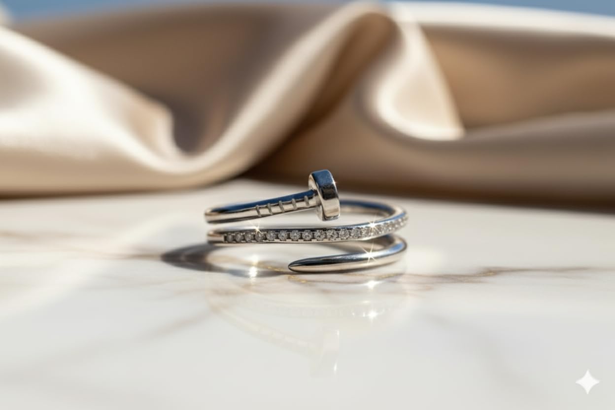 Handmade in Turkey 925 Sterling Silver Moissanite Nail Ring for Women, Unique Wrap Snake Style Band, Sterling Silver Jewelry Gift