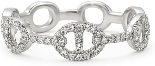 925 Sterling Silver Chain Link Ring for Women, Cuban Style Statement Fashion Band, Sterling Silver Jewelry Gift