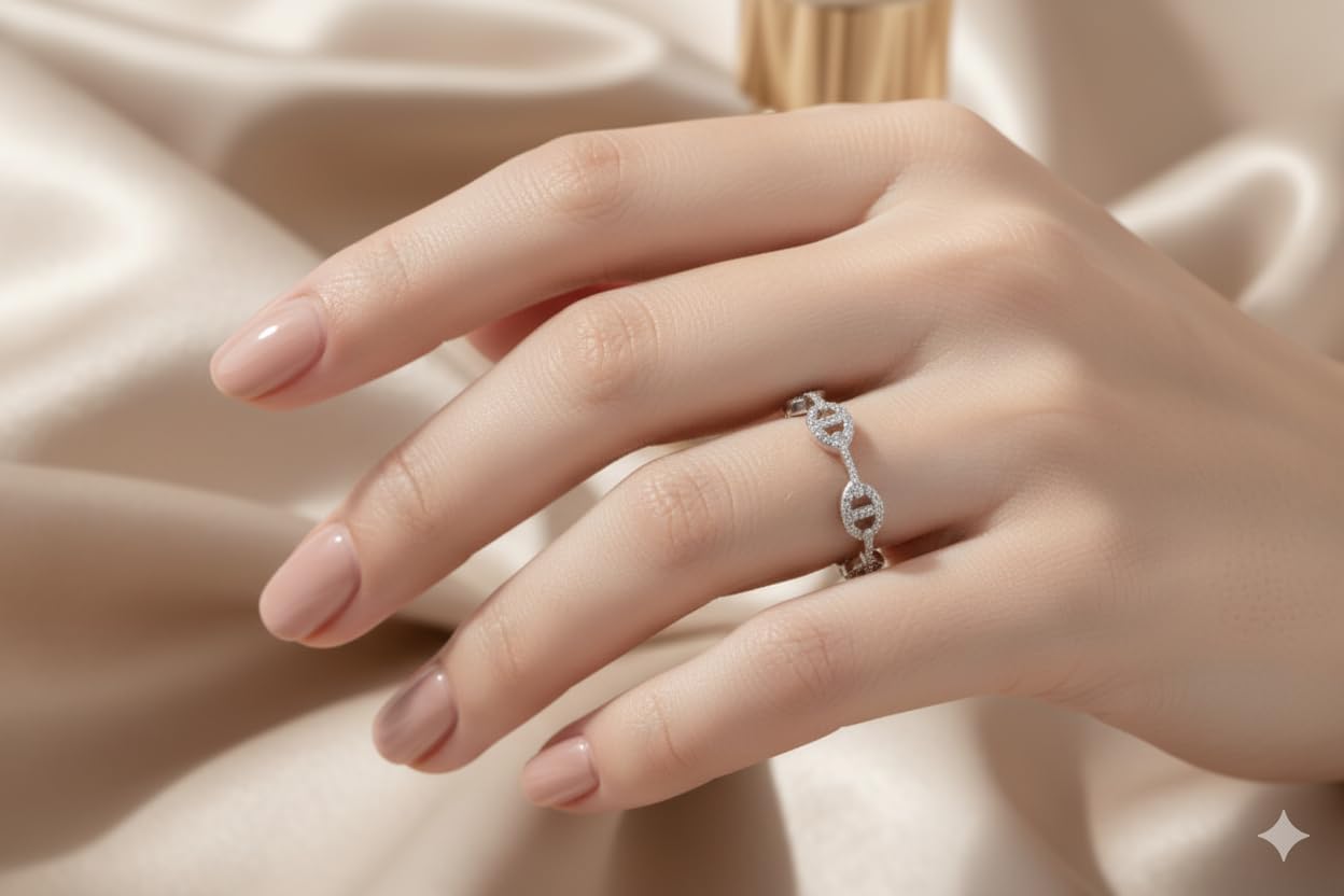 925 Sterling Silver Chain Link Ring for Women, Cuban Style Statement Fashion Band, Sterling Silver Jewelry Gift
