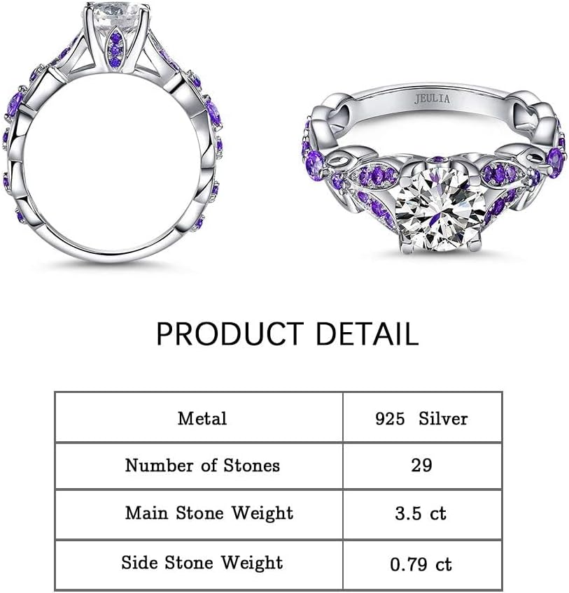 Jeulia 4.3 Carat Personalized Sterling Silver Butterfly Rings for Women Purple Amethyst Bridal Round Cut Wedding Engagement Eternity Valentine's Promise Ring Set