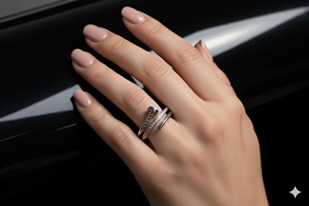 Handmade in Turkey 925 Sterling Silver Moissanite Nail Ring for Women, Unique Wrap Snake Style Band, Sterling Silver Jewelry Gift