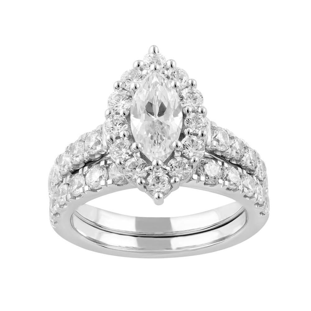 1.7 Carat(ctw) Halo Oval/Marquise/Pear Cut Moissanite Wedding Ring Set, 925 Sterling Silver/10K/14K/18K Gold Custom Engagement Ring Set for Women, Promise Anniversary Bridal Band, Size 4-12