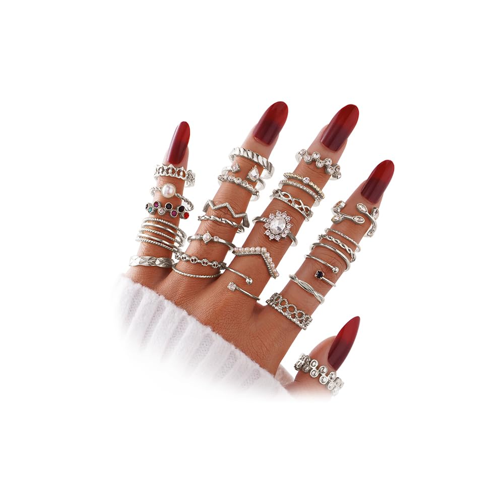 KISS WIFE Gold Silver Black Kunckle Rings Set for Women, Dainty Simple Trendy Cute Stackable Finger Rings Pack, Perfect for Stacking Layering on Thumb and Knuckle, Mixed Size, Jewelry Gift