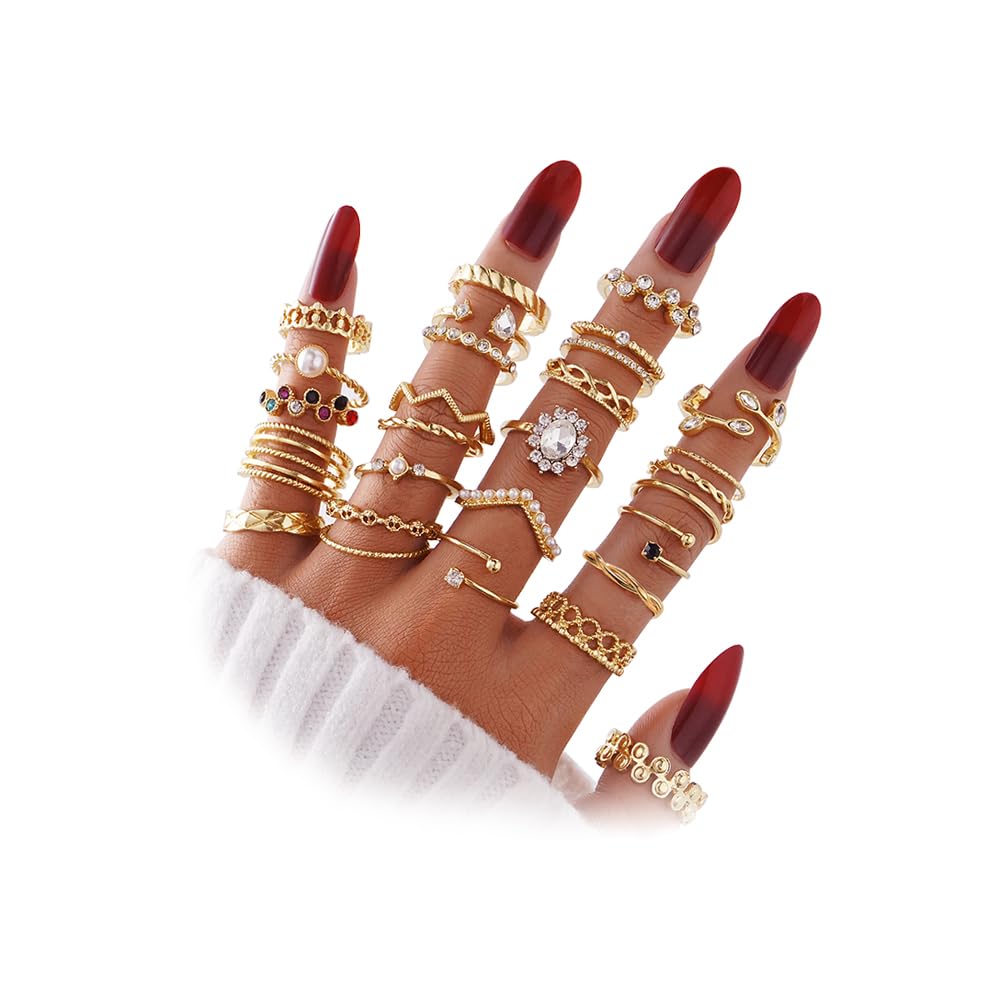 KISS WIFE Gold Silver Black Kunckle Rings Set for Women, Dainty Simple Trendy Cute Stackable Finger Rings Pack, Perfect for Stacking Layering on Thumb and Knuckle, Mixed Size, Jewelry Gift