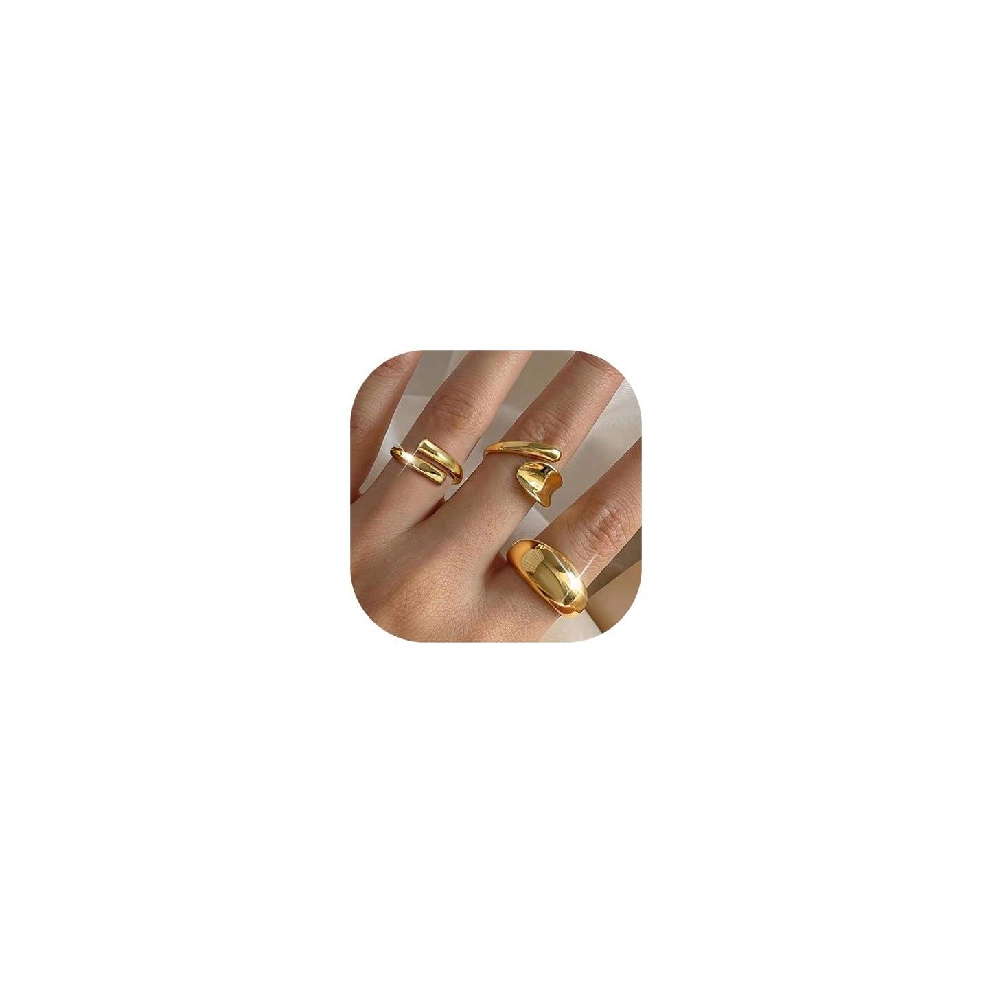YEEZII Chunky Gold Rings for Women Non Tarnish, 18K Gold Plated Stackable Thumb Ring, Statement Women Rings Set