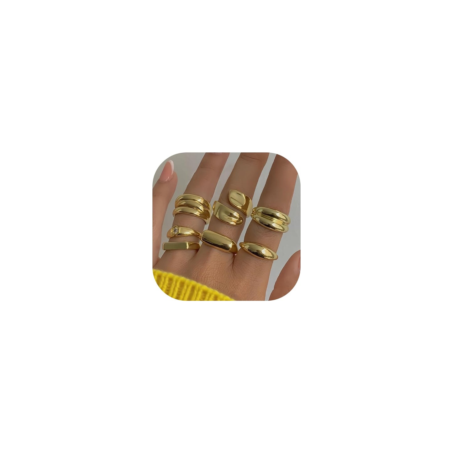 YEEZII Chunky Gold Rings for Women Non Tarnish, 18K Gold Plated Stackable Thumb Ring, Statement Women Rings Set