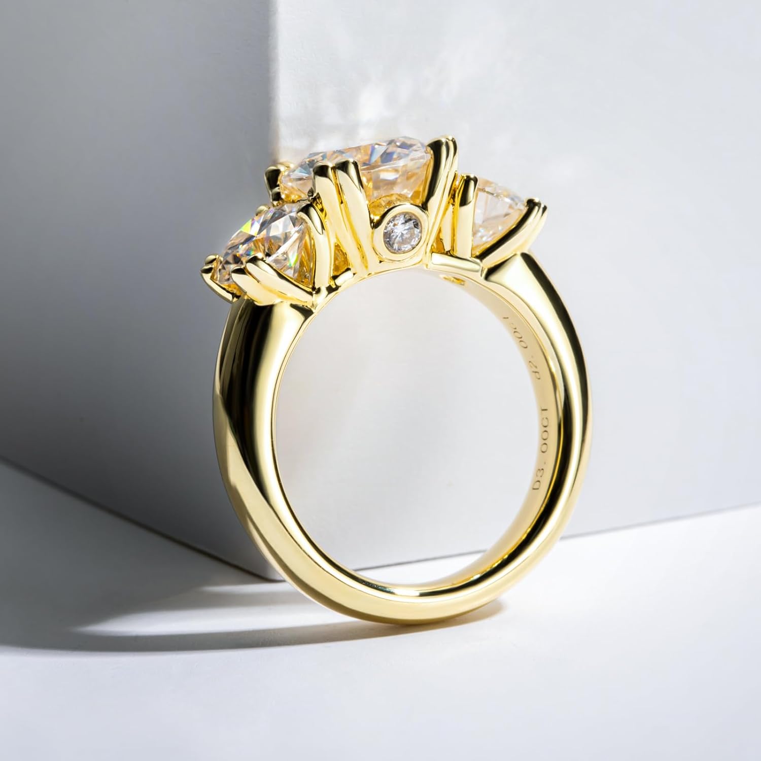 Idocare 3CT/5CT Moissanite Engagement 3 Stone Rings D Color VVS1 Round Cut 14K Yellow Gold Plated 925 Sterling Silver Promise Anniversary Rings for Women