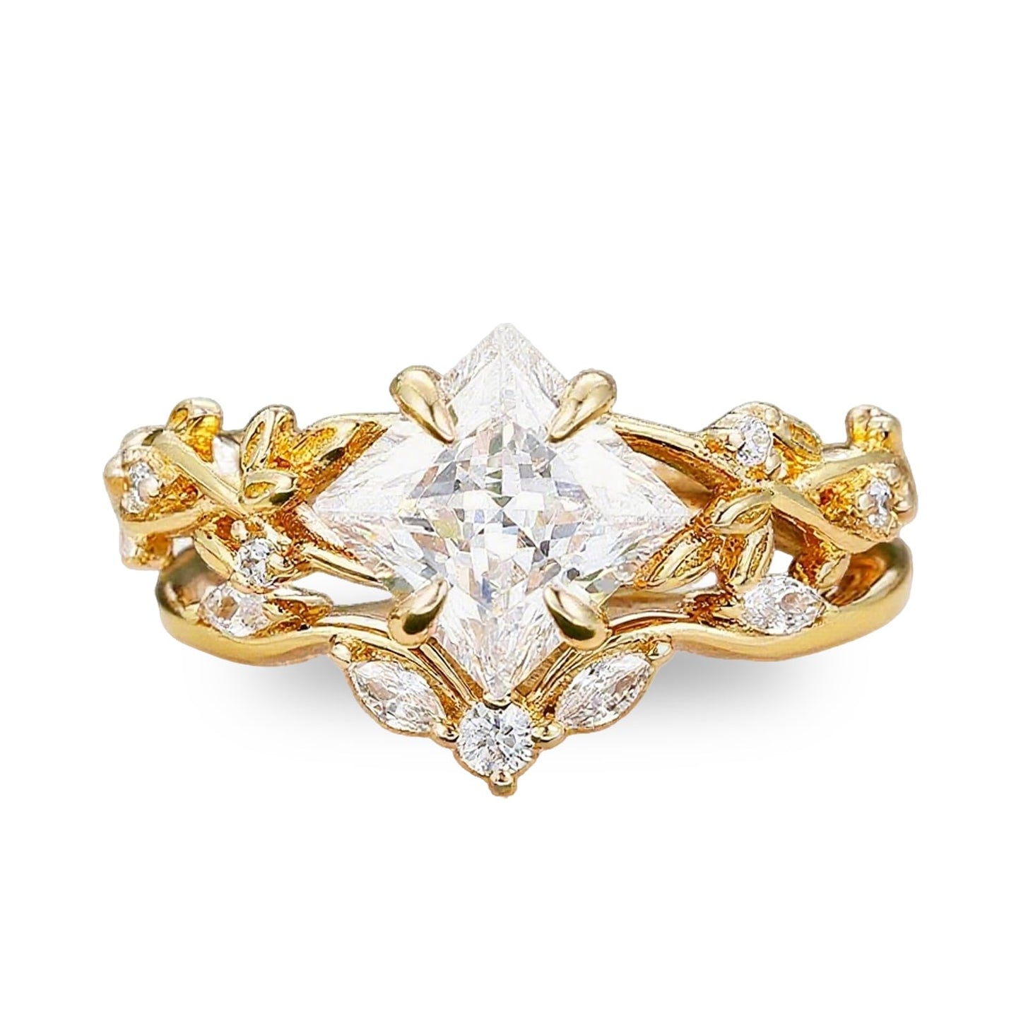 1-4 Carat Princess Cut Moissanite Wedding Ring Set 10K 14K 18K White/Rose/Yellow Gold Princess Gemstone Engagement Ring Set Promise Anniversary Ring Set for Women