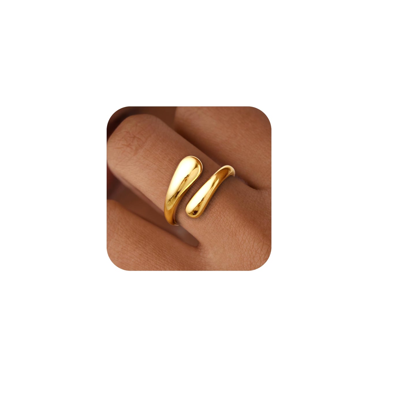 Non Tarnish Gold Chunky Rings for Women, 14K Gold Plated Statement Dome Rings Stacking, Adjustable Mens Silver Eternity Wedding Band Jewelry Size 3-13