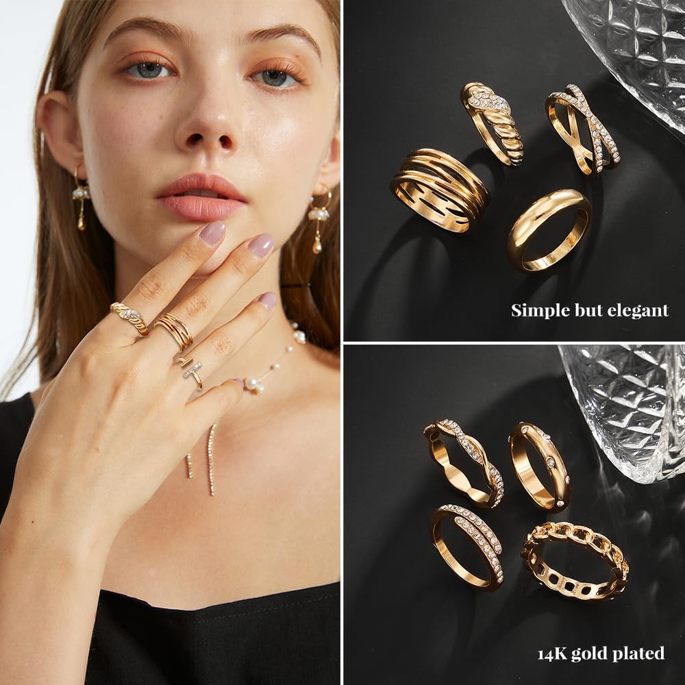 KISS WIFE Gold Silver Black Kunckle Rings Set for Women, Dainty Simple Trendy Cute Stackable Finger Rings Pack, Perfect for Stacking Layering on Thumb and Knuckle, Mixed Size, Jewelry Gift