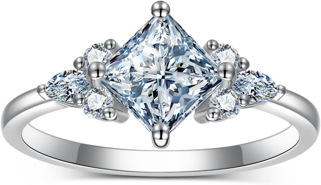 Princess-Cut Moissanite Engagement Rings Sets for Women,10K 14K 18K Solid Gold Amethyst Wedding Bands Sets,Bridal Ring Sets with Free Engraving