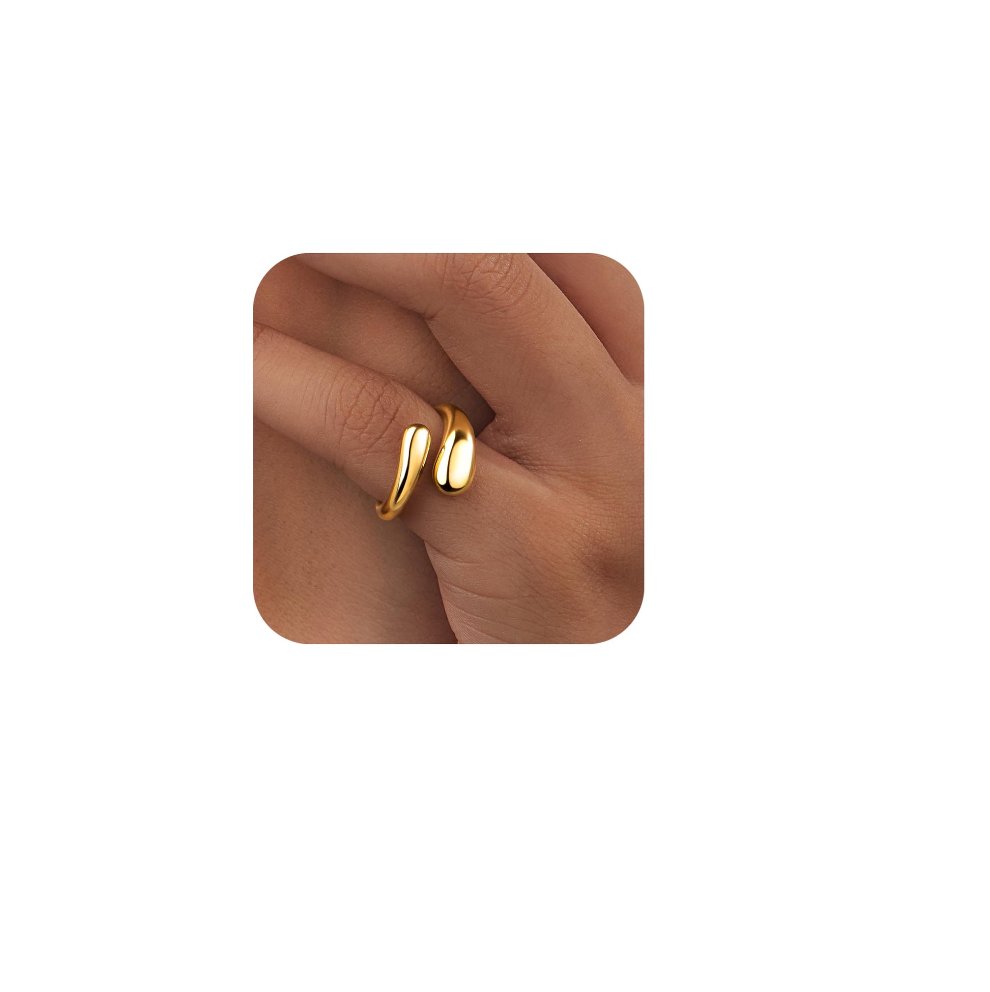 Non Tarnish Gold Chunky Rings for Women, 14K Gold Plated Statement Dome Rings Stacking, Adjustable Mens Silver Eternity Wedding Band Jewelry Size 3-13