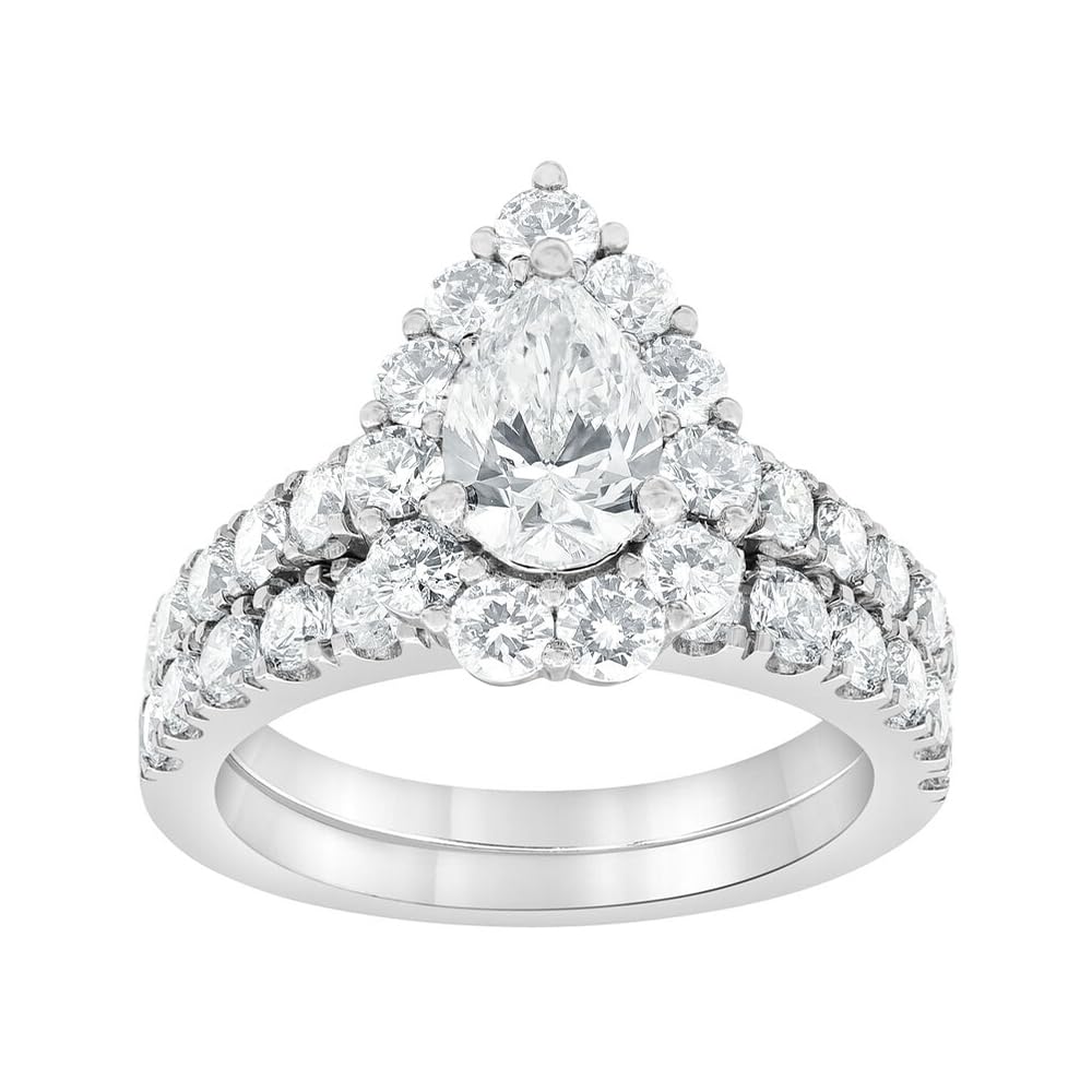 1.7 Carat(ctw) Halo Oval/Marquise/Pear Cut Moissanite Wedding Ring Set, 925 Sterling Silver/10K/14K/18K Gold Custom Engagement Ring Set for Women, Promise Anniversary Bridal Band, Size 4-12