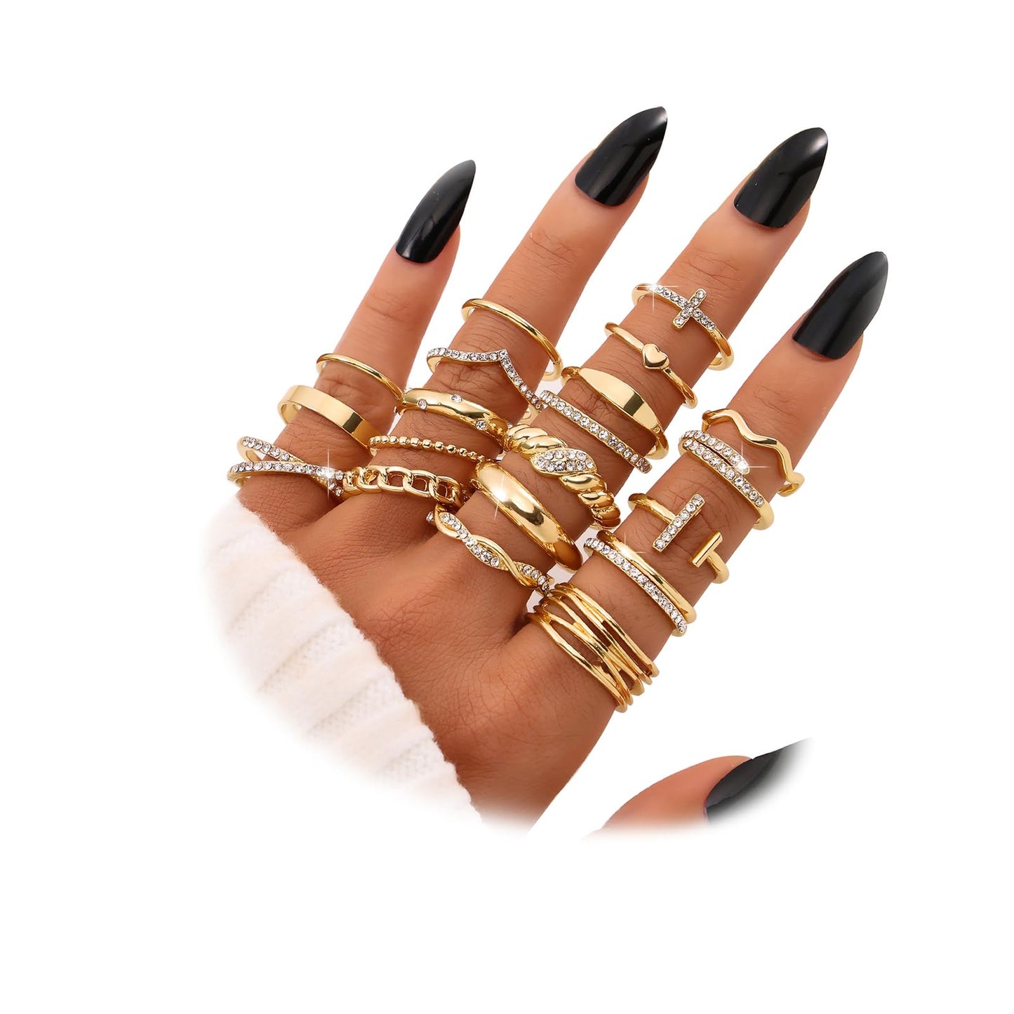 KISS WIFE Gold Silver Black Kunckle Rings Set for Women, Dainty Simple Trendy Cute Stackable Finger Rings Pack, Perfect for Stacking Layering on Thumb and Knuckle, Mixed Size, Jewelry Gift