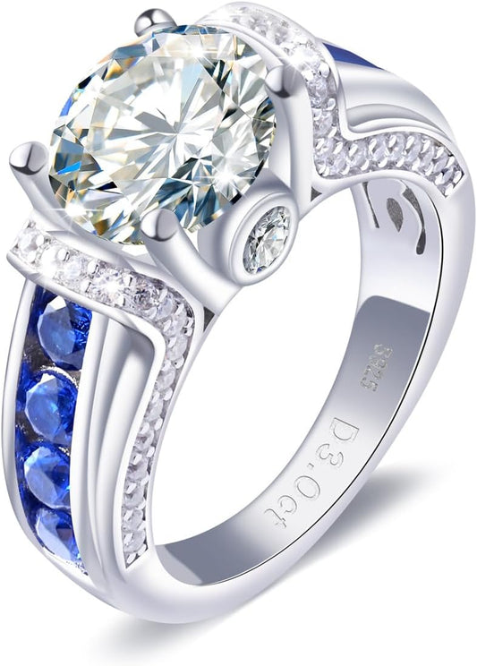 3 Carat Moissanite Ring for Women 925 Sterling Silver Moissanite Engagement Ring 3CT Moissanite Promise Bands Rings Wedding Ring for Wife Anniversary Birthday Valentine Jewelry Gift