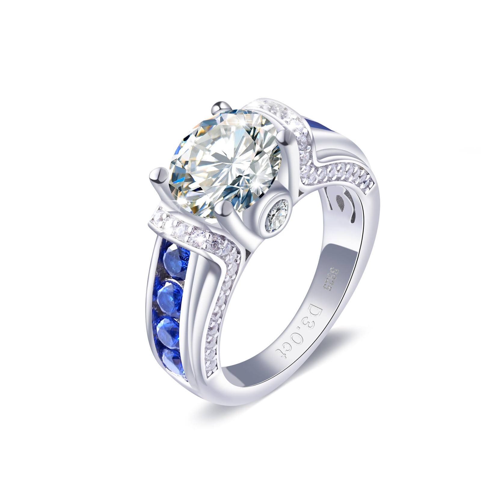 3 Carat Moissanite Ring for Women 925 Sterling Silver Moissanite Engagement Ring 3CT Moissanite Promise Bands Rings Wedding Ring for Wife Anniversary Birthday Valentine Jewelry Gift