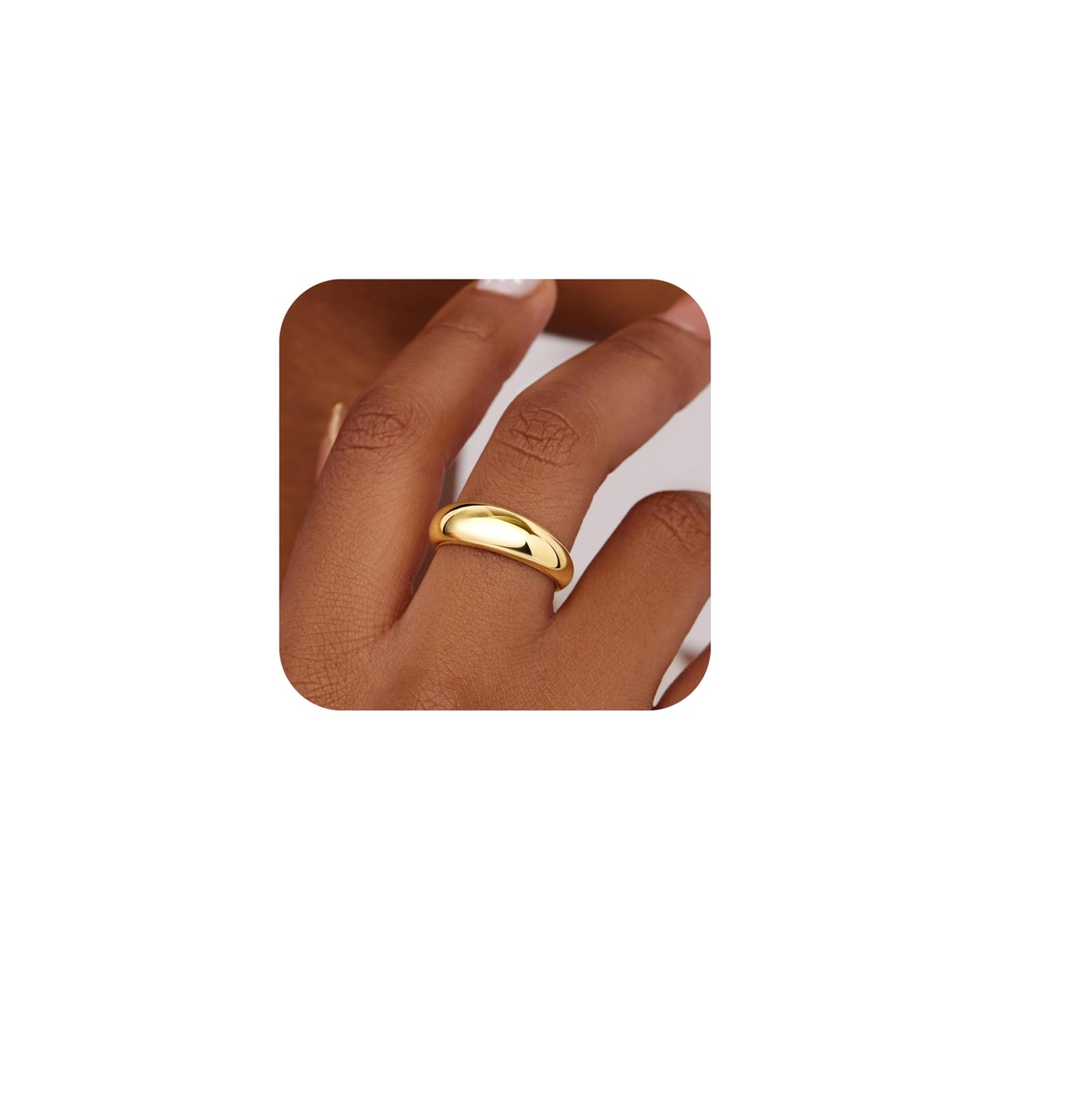 Non Tarnish Gold Chunky Rings for Women, 14K Gold Plated Statement Dome Rings Stacking, Adjustable Mens Silver Eternity Wedding Band Jewelry Size 3-13