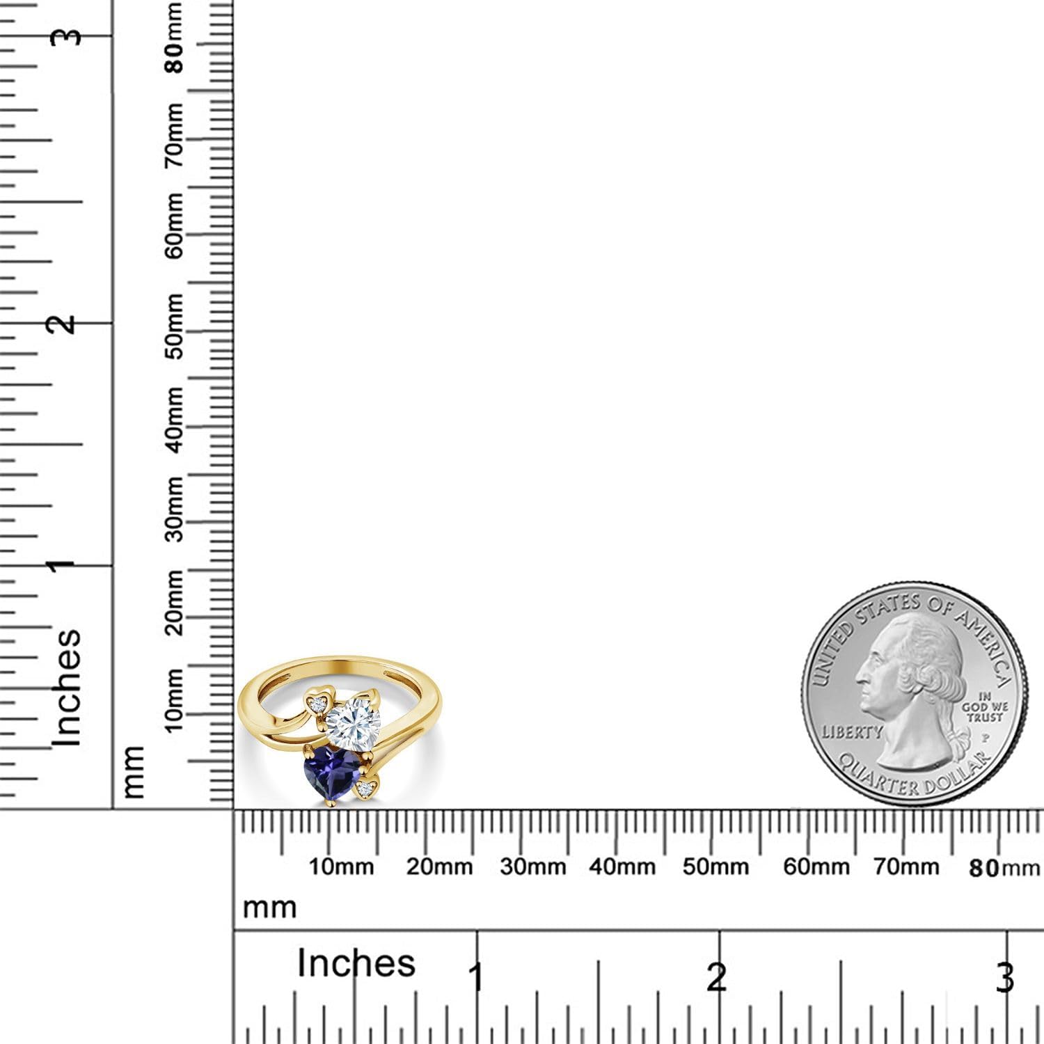 Gem Stone King 18K Yellow Gold Plated Silver Promise Customized Personalized and Engraving 2 Gemstone Birthstone For Her Heart Shape Name Engraved Engagement Ring For Women