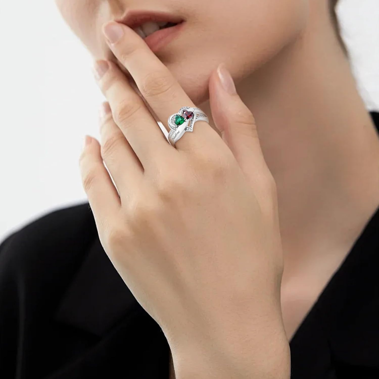 Custom Name Ring for Her Birthstone Ring 925 Sterling Silver Anniversary Rings Name Engraved Promise Ring for Couple Lover Bride Birthstone Rings for Women