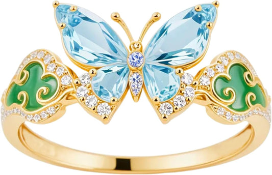 10k/14k/18k Real Gold Birthstone Butterfly Ring for Women, 925 Sterling Silver Moissanite Butterfly Bridal Wedding Ring, Anniversary Engagement Gift for Wife Mother, Free Engraving