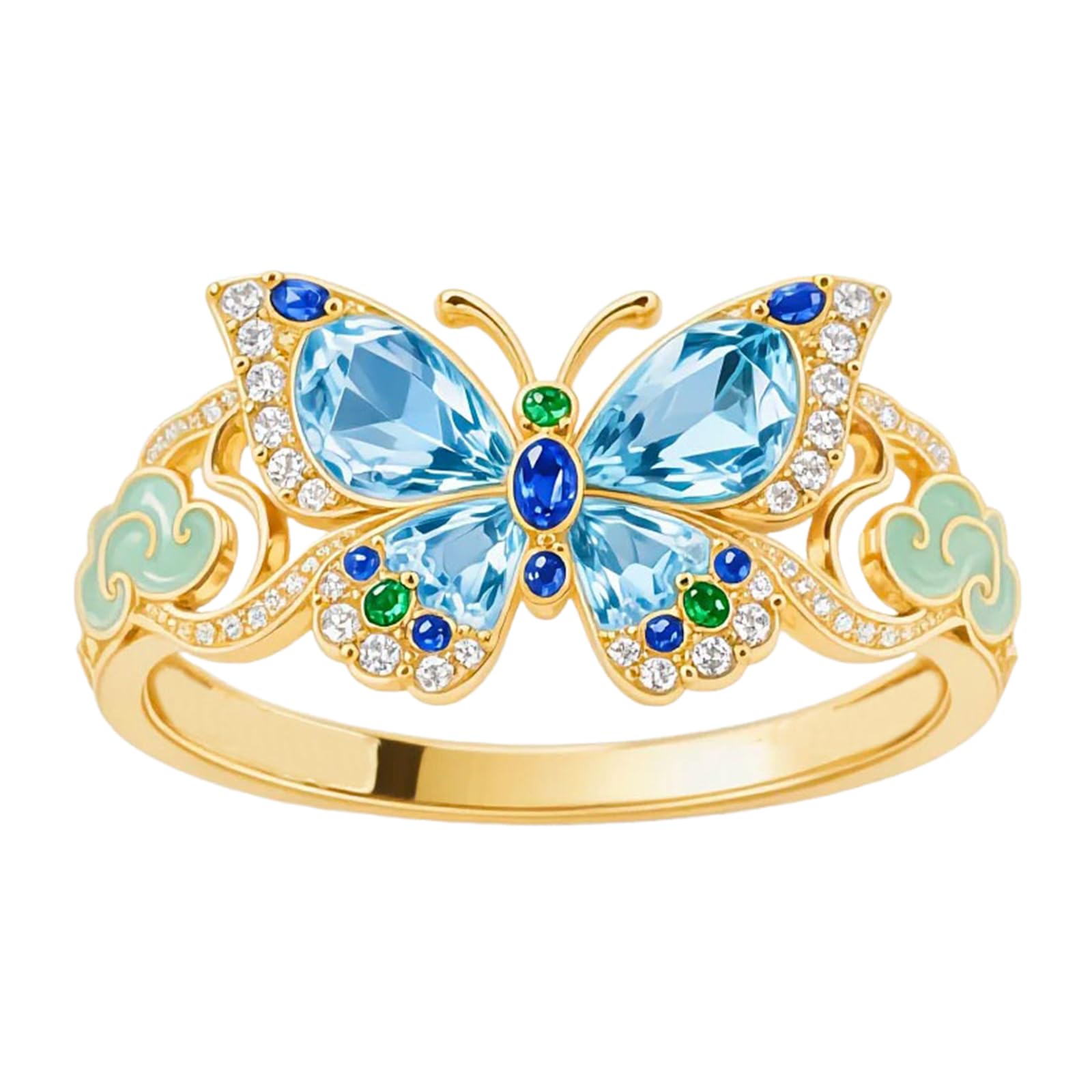 10k/14k/18k Real Gold Birthstone Butterfly Ring for Women, 925 Sterling Silver Moissanite Butterfly Bridal Wedding Ring, Anniversary Engagement Gift for Wife Mother, Free Engraving