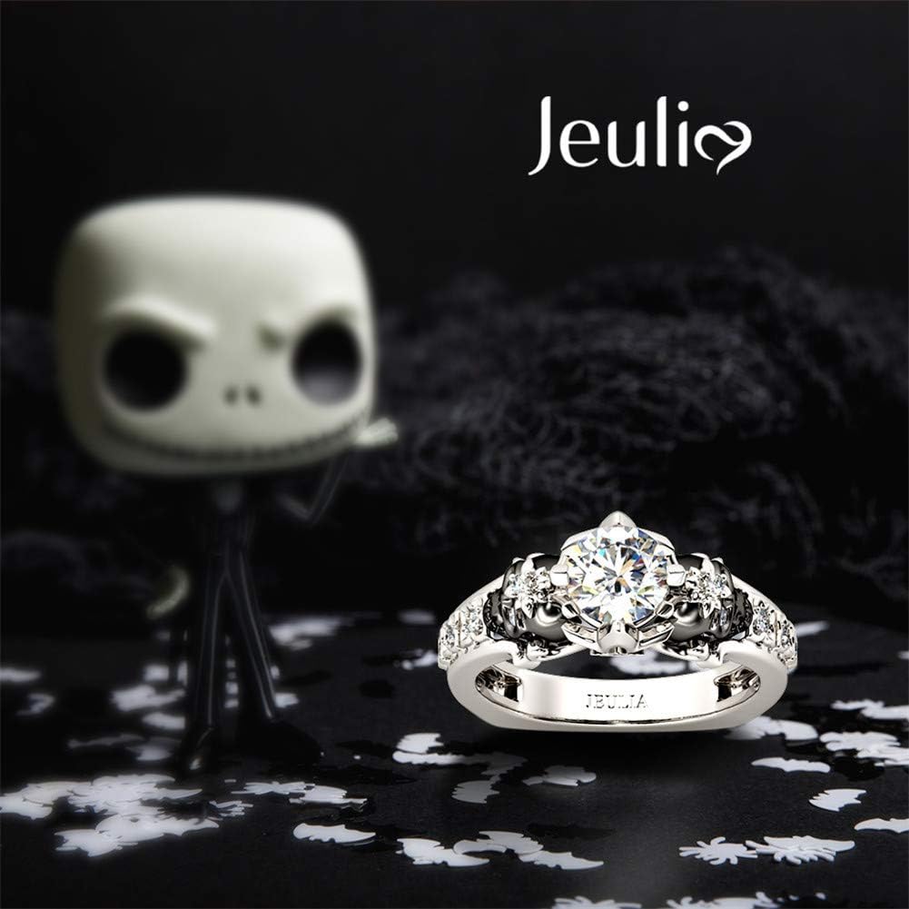 Jeulia 2 Carat Round Cut Diamond Skull Rings for Women Customized Bridal Sterling Silver TwoTone Wedding Band with European Shank Wedding Engagement Promise Rings for Her with GiftBox