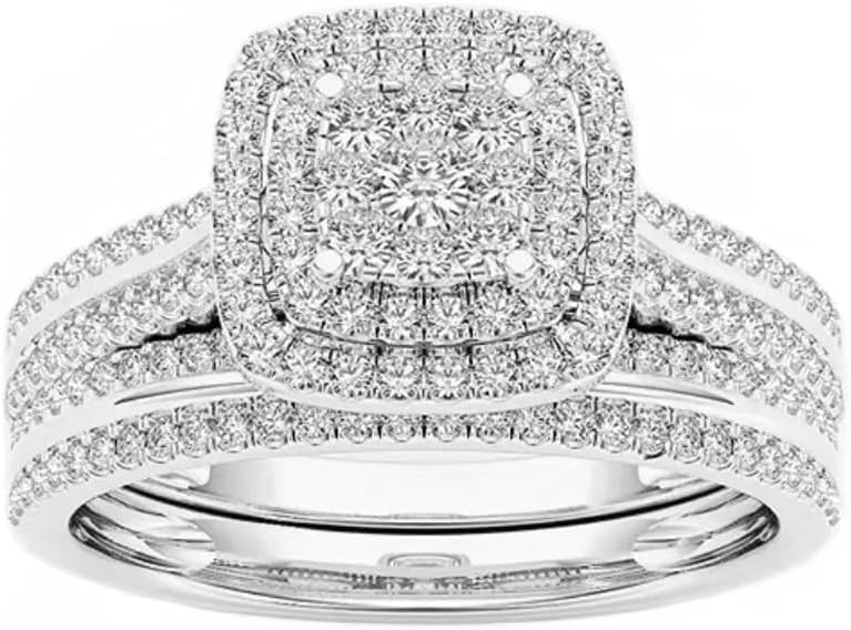 14K Moissanite Ring Sets for Women 10K/14K/18K Real Gold Moissanite Wedding Ring Sets Promise Engagement Ring Sets Jewelry Gift for Women Mother Ladies Her