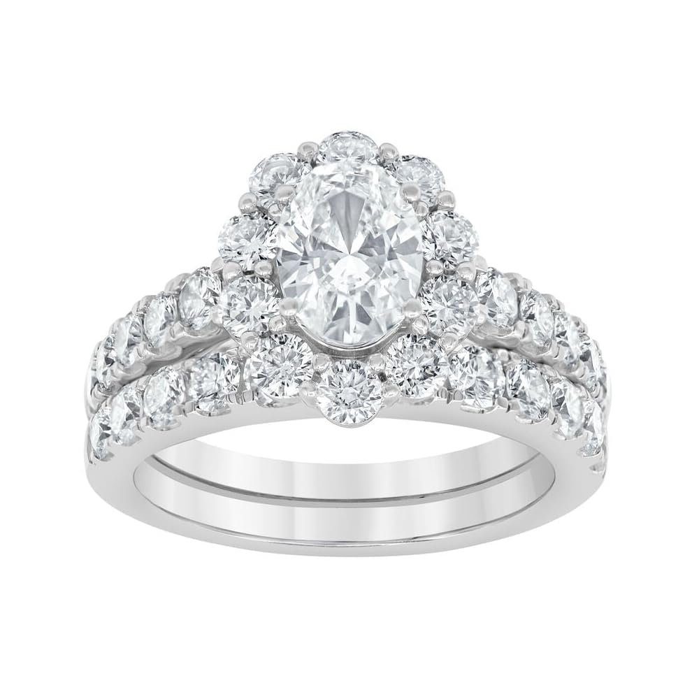 1.7 Carat(ctw) Halo Oval/Marquise/Pear Cut Moissanite Wedding Ring Set, 925 Sterling Silver/10K/14K/18K Gold Custom Engagement Ring Set for Women, Promise Anniversary Bridal Band, Size 4-12