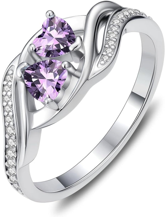 Birthstone Rings for Women Heart Statemet Engagement Eternity Wedding Promise Rings Infinity Jewelry Anniversary Christmas Valentine Mothers Day Birthday Gifts for Women Wife Her Girlfriend