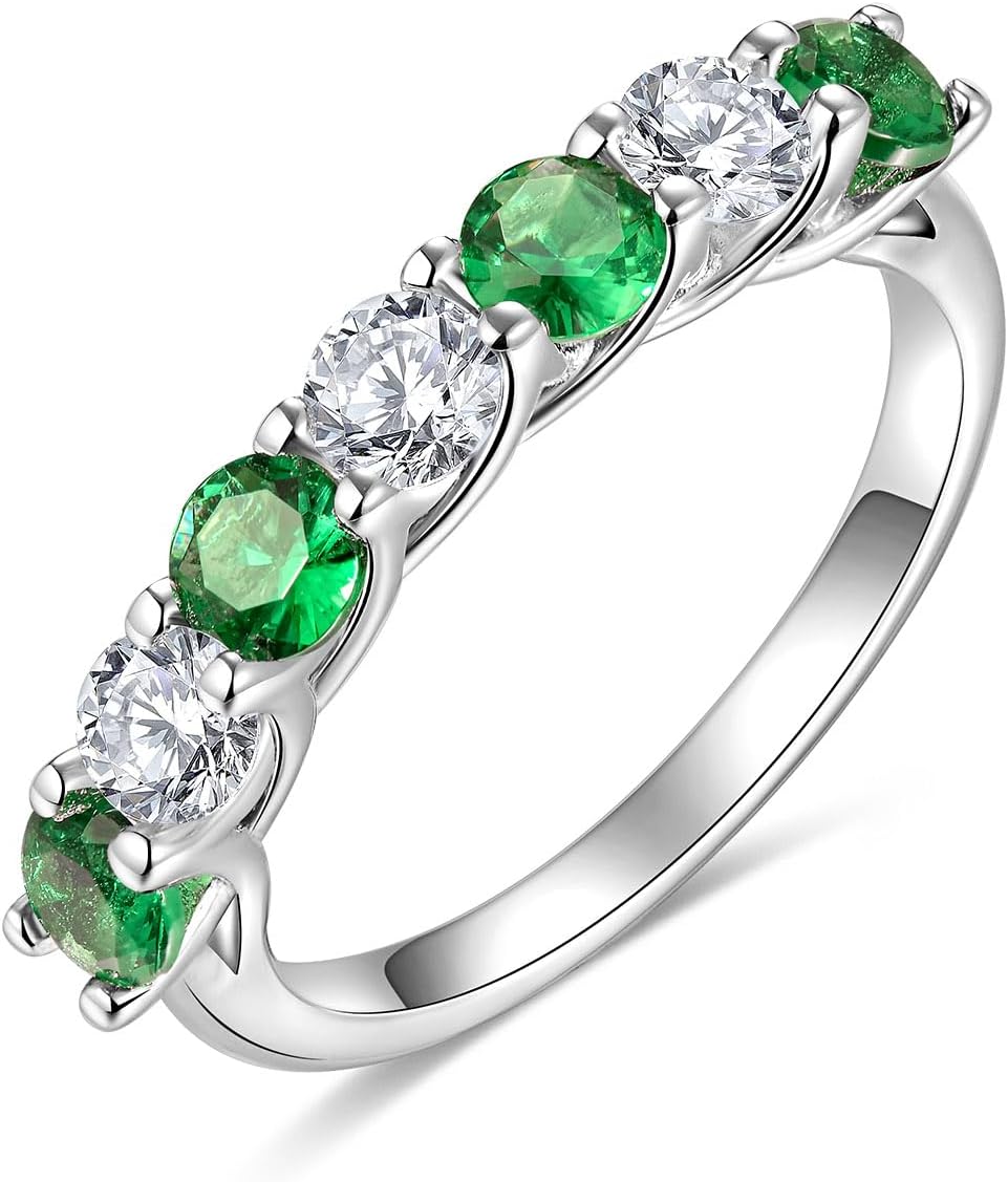 FWM D Color VVS1 Clarity Moissanite and Sapphire/Ruby/Emerald Rings for Women, Solid 925 Sterling Silver, Anniversary Birthday Mothers Day Jewelry Gift, Stackable Wedding Ring, Size 4-11
