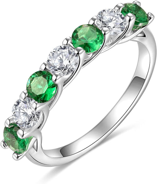 FWM D Color VVS1 Clarity Moissanite and Sapphire/Ruby/Emerald Rings for Women, Solid 925 Sterling Silver, Anniversary Birthday Mothers Day Jewelry Gift, Stackable Wedding Ring, Size 4-11