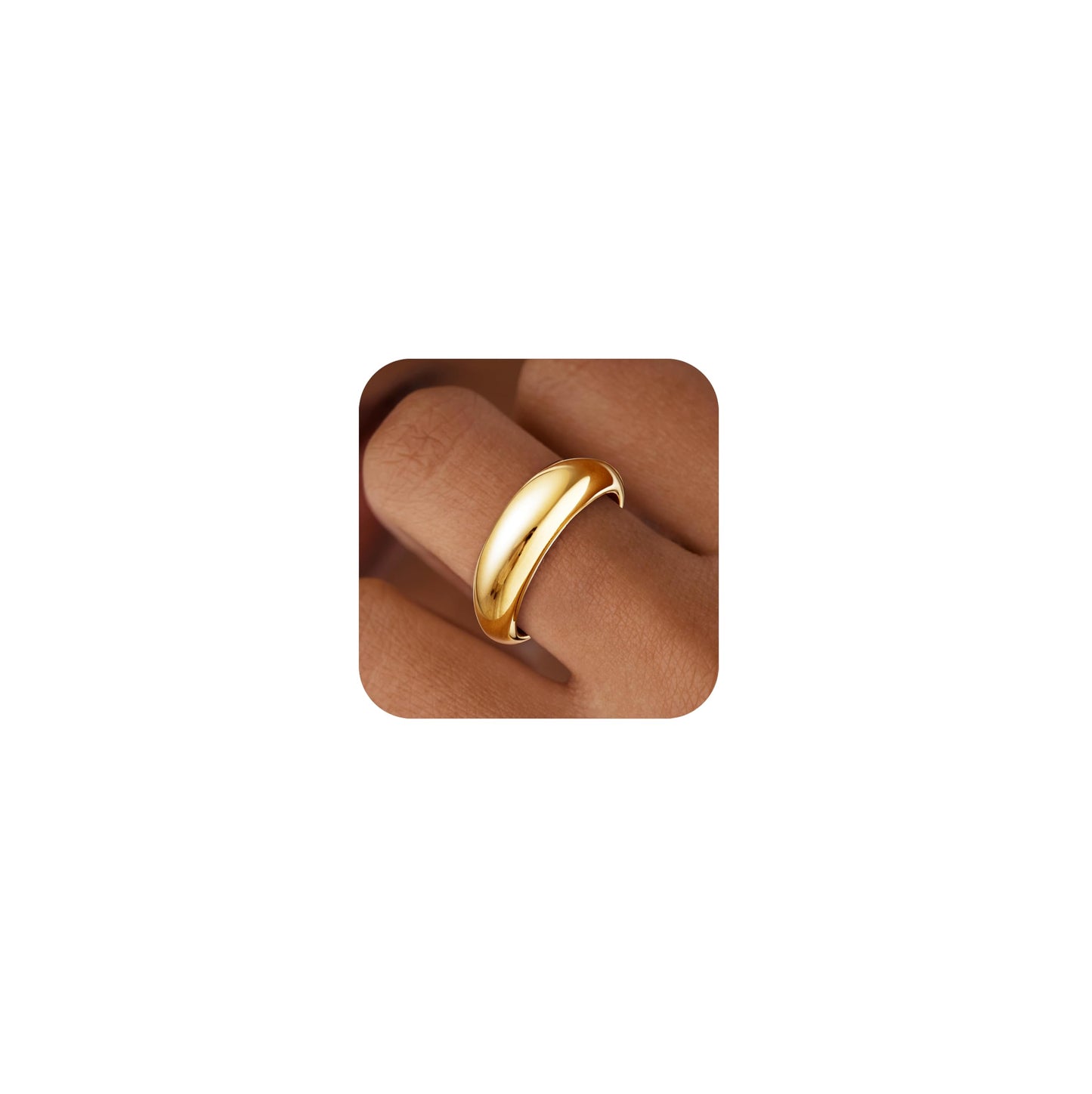 Non Tarnish Gold Chunky Rings for Women, 14K Gold Plated Statement Dome Rings Stacking, Adjustable Mens Silver Eternity Wedding Band Jewelry Size 3-13