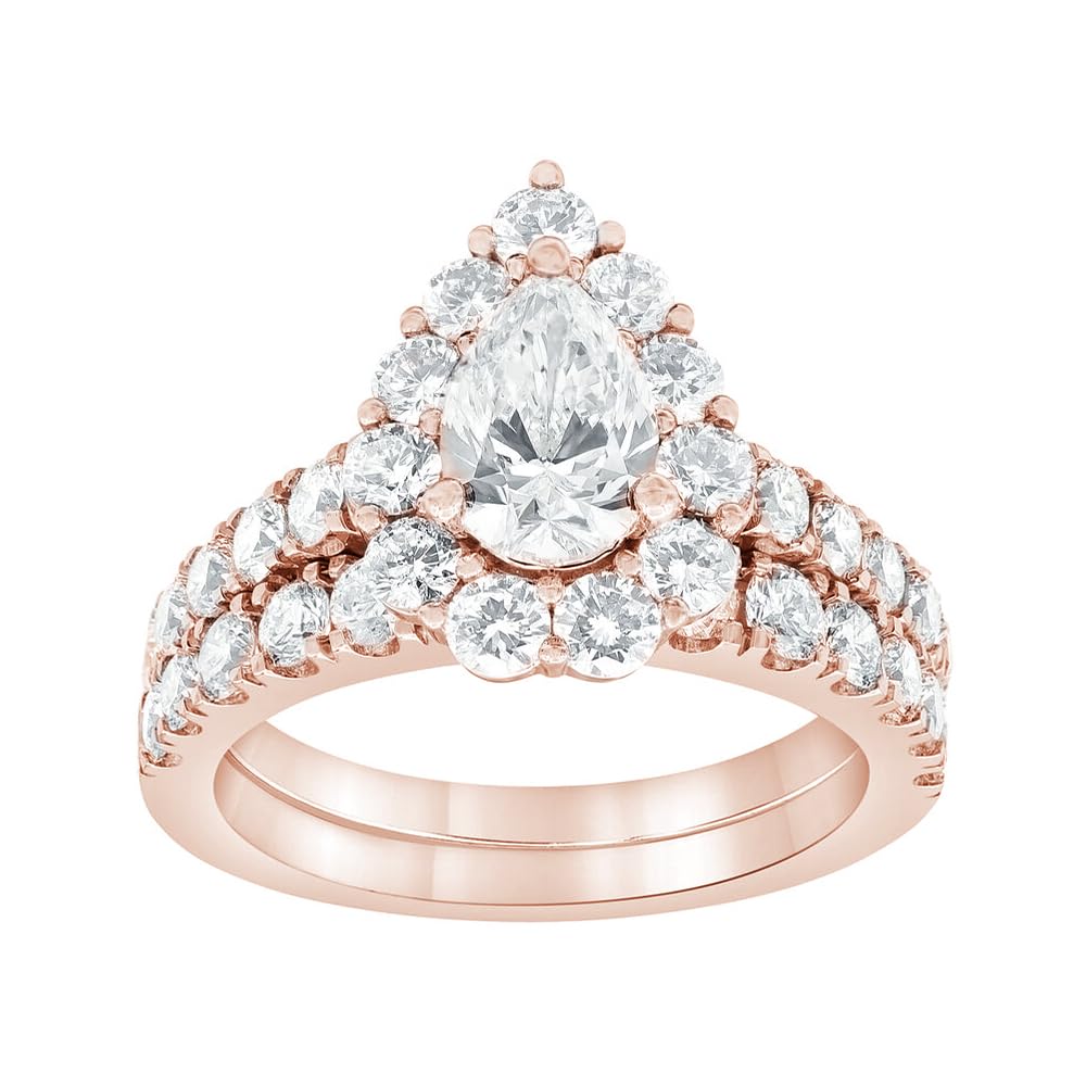 1.7 Carat(ctw) Halo Oval/Marquise/Pear Cut Moissanite Wedding Ring Set, 925 Sterling Silver/10K/14K/18K Gold Custom Engagement Ring Set for Women, Promise Anniversary Bridal Band, Size 4-12