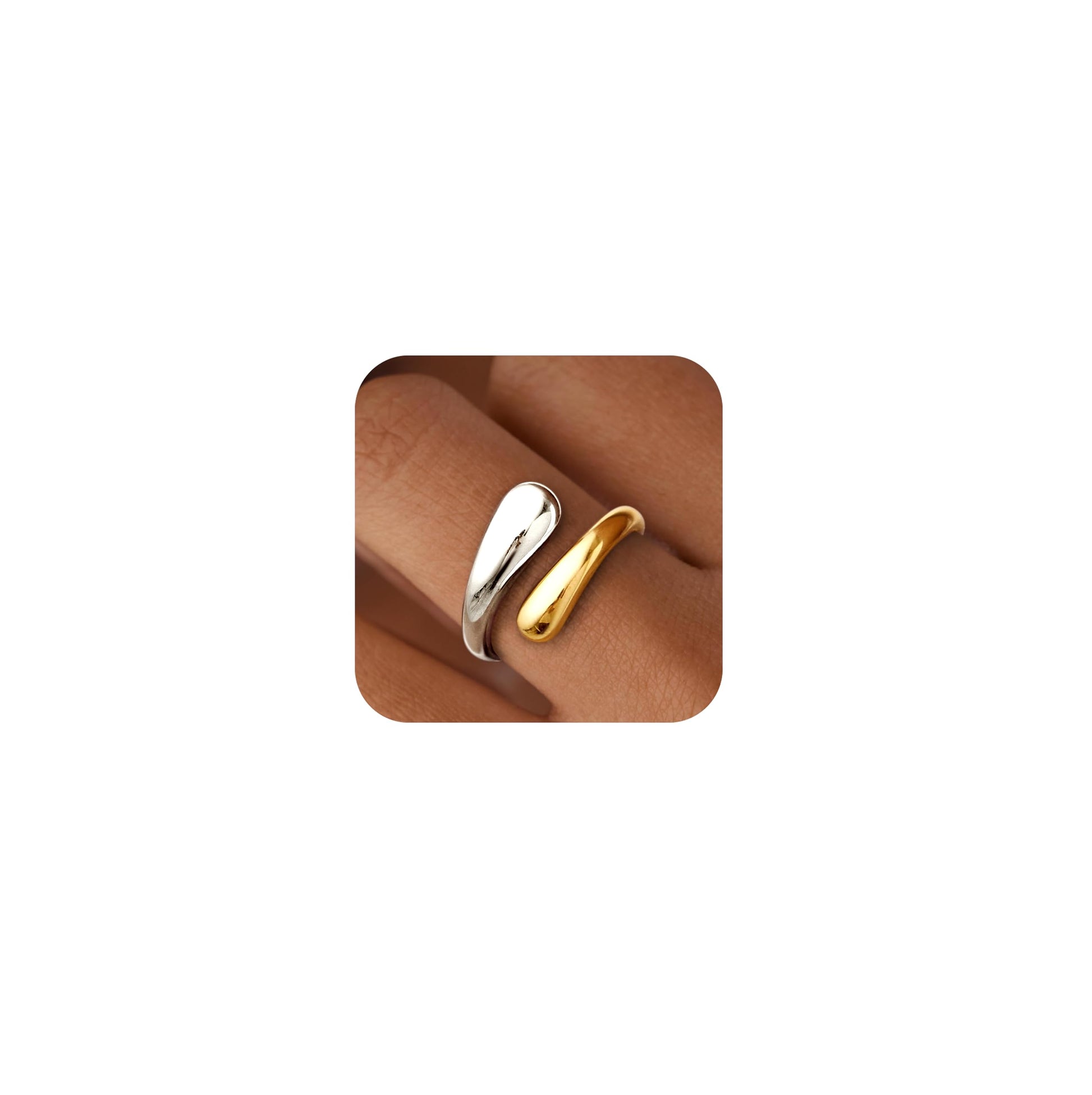 Non Tarnish Gold Chunky Rings for Women, 14K Gold Plated Statement Dome Rings Stacking, Adjustable Mens Silver Eternity Wedding Band Jewelry Size 3-13