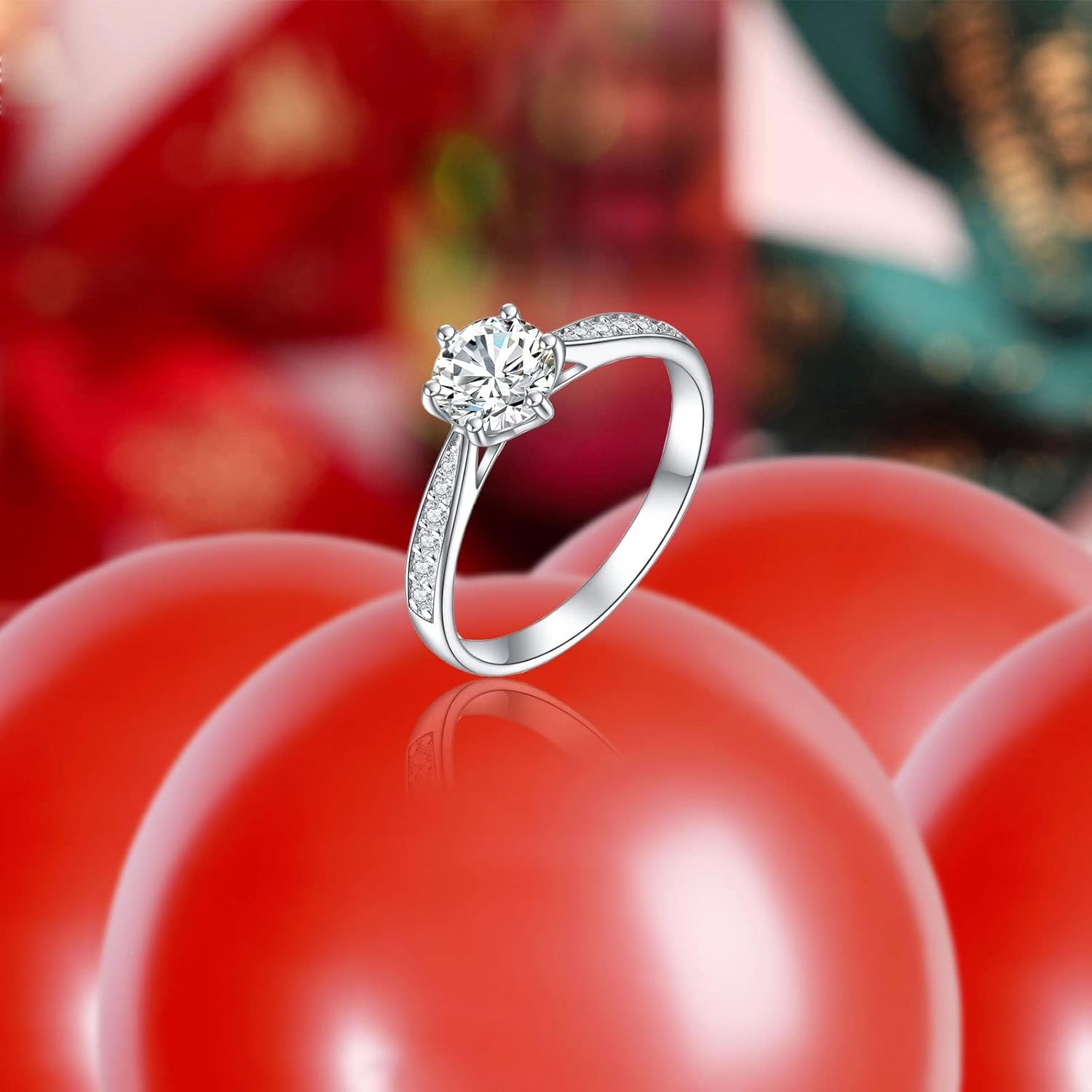 DIYA 1CT Moissanite Engagement Ring 14k Gold Plated Moissanite Wedding Rings for Women 4-Prong-Setting Promise Ring for Her Anniversary Valentine's Day Gifts for Wife Girlfriend Bride