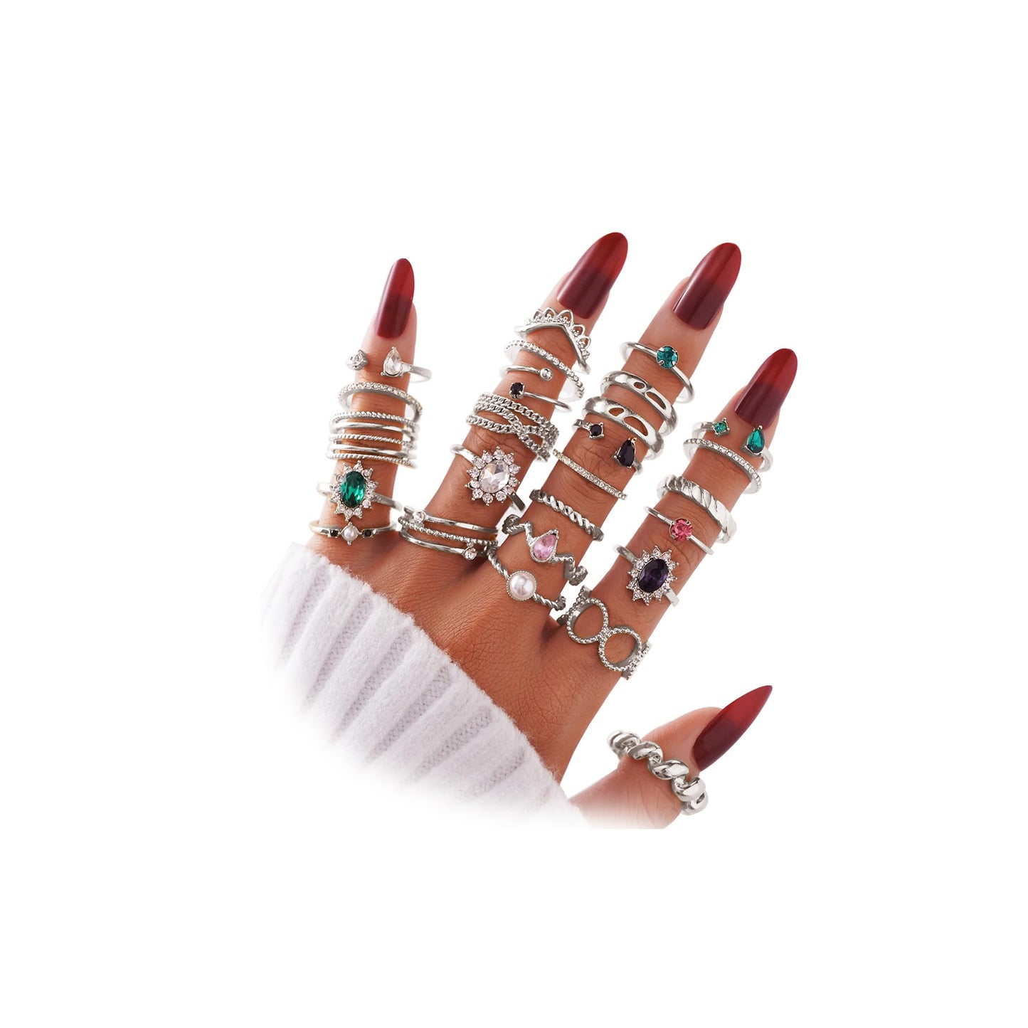 KISS WIFE Gold Silver Black Kunckle Rings Set for Women, Dainty Simple Trendy Cute Stackable Finger Rings Pack, Perfect for Stacking Layering on Thumb and Knuckle, Mixed Size, Jewelry Gift