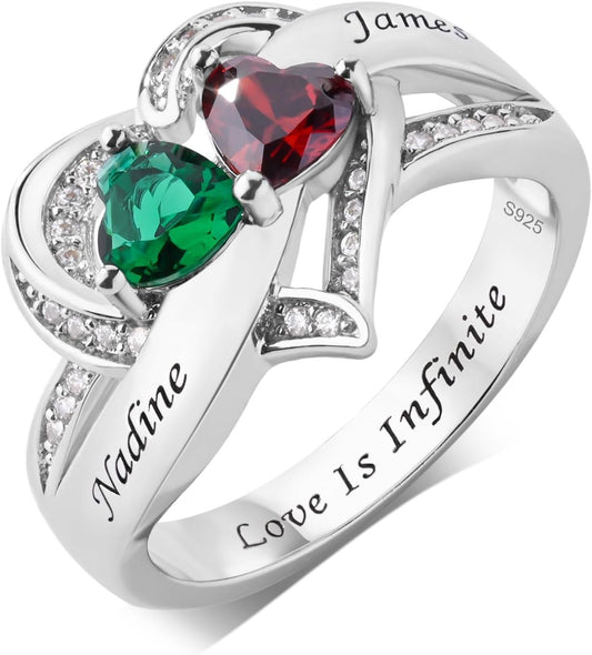 Custom Name Ring for Her Birthstone Ring 925 Sterling Silver Anniversary Rings Name Engraved Promise Ring for Couple Lover Bride Birthstone Rings for Women