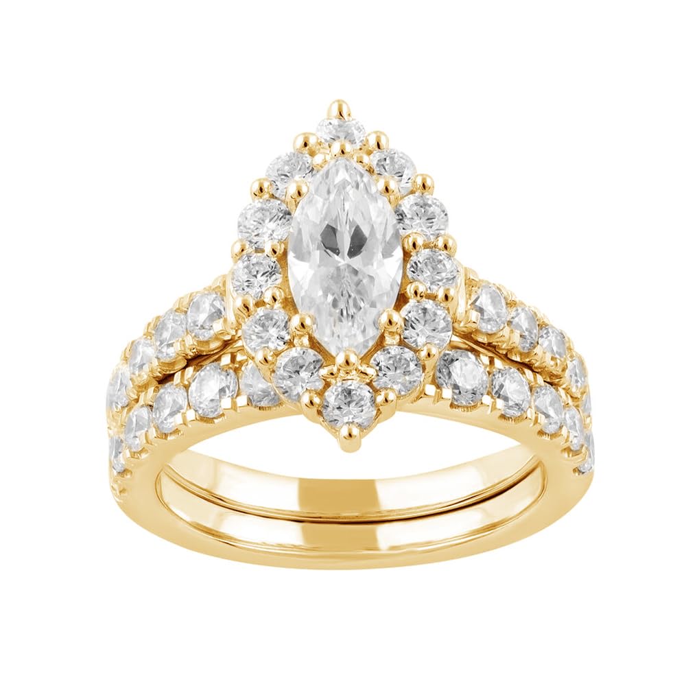 1.7 Carat(ctw) Halo Oval/Marquise/Pear Cut Moissanite Wedding Ring Set, 925 Sterling Silver/10K/14K/18K Gold Custom Engagement Ring Set for Women, Promise Anniversary Bridal Band, Size 4-12