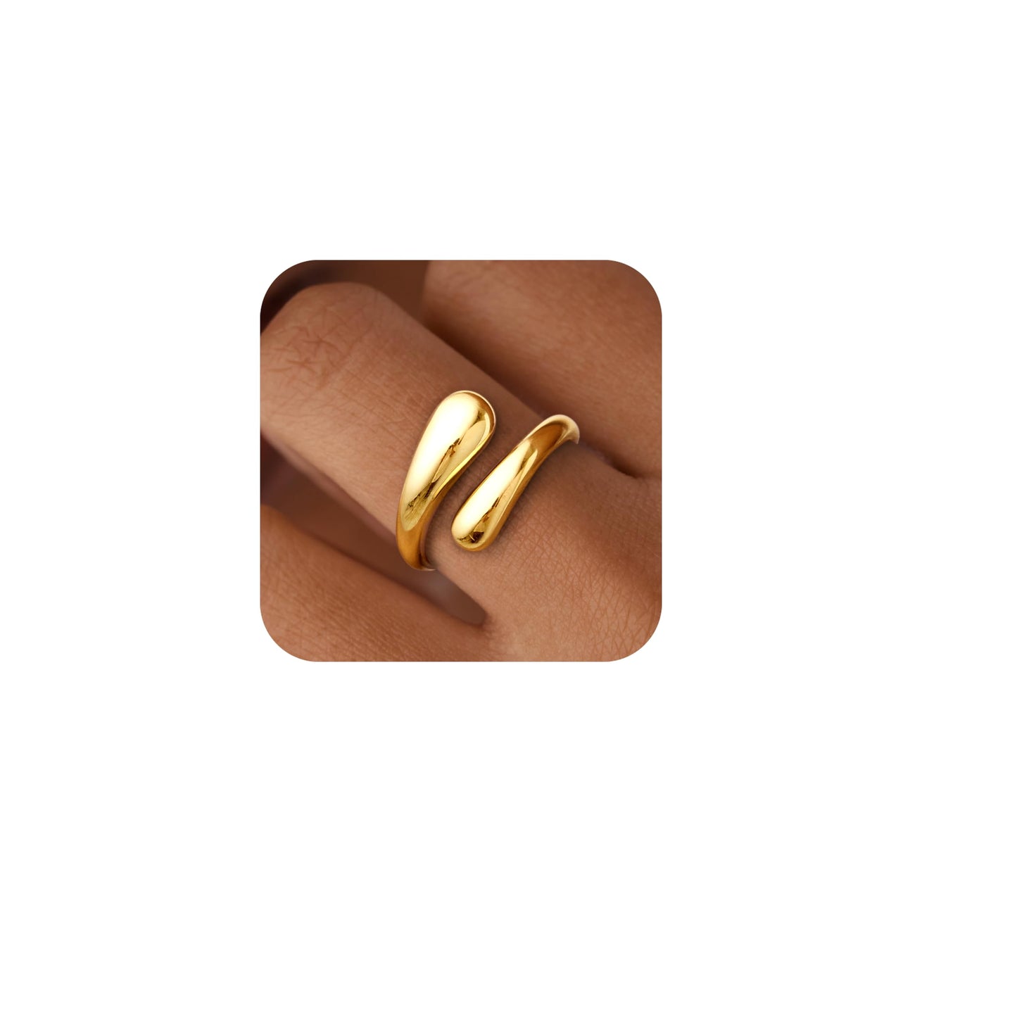Non Tarnish Gold Chunky Rings for Women, 14K Gold Plated Statement Dome Rings Stacking, Adjustable Mens Silver Eternity Wedding Band Jewelry Size 3-13