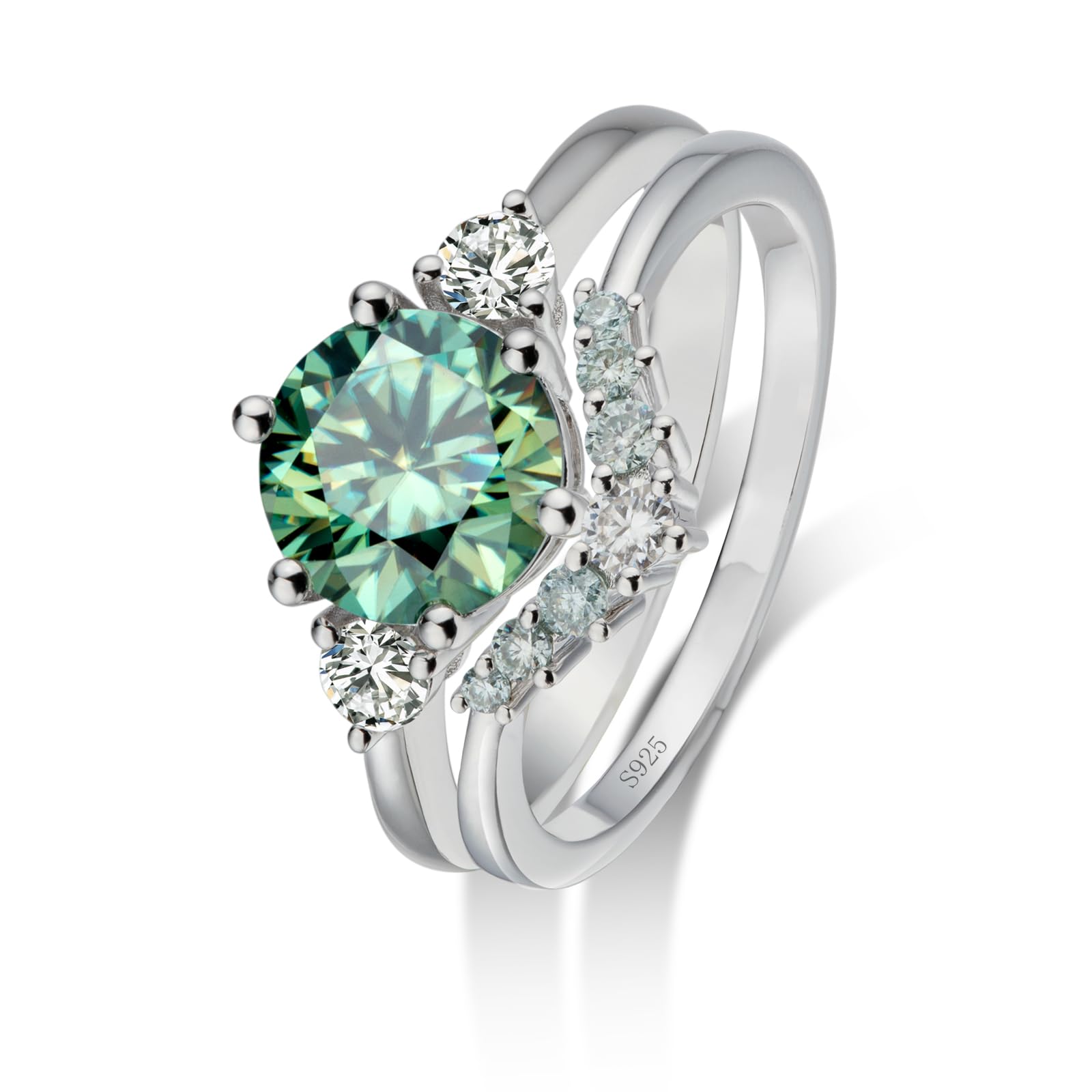 Moissanite Rings for Women Moissanite Bridal Ring Sets Wedding Band Round Cut D Color VVS1 S925 Sterling Silver with 18K White Gold Plated Engagement Promise Valentine's Day Gift