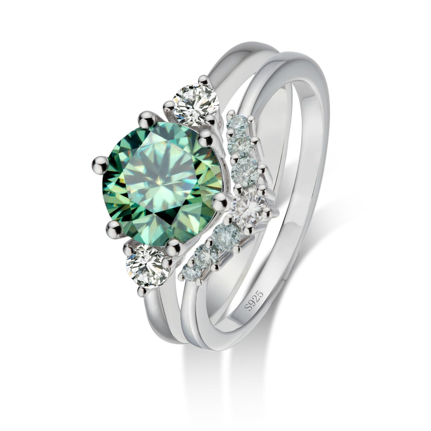 Moissanite Rings for Women Moissanite Bridal Ring Sets Wedding Band Round Cut D Color VVS1 S925 Sterling Silver with 18K White Gold Plated Engagement Promise Valentine's Day Gift