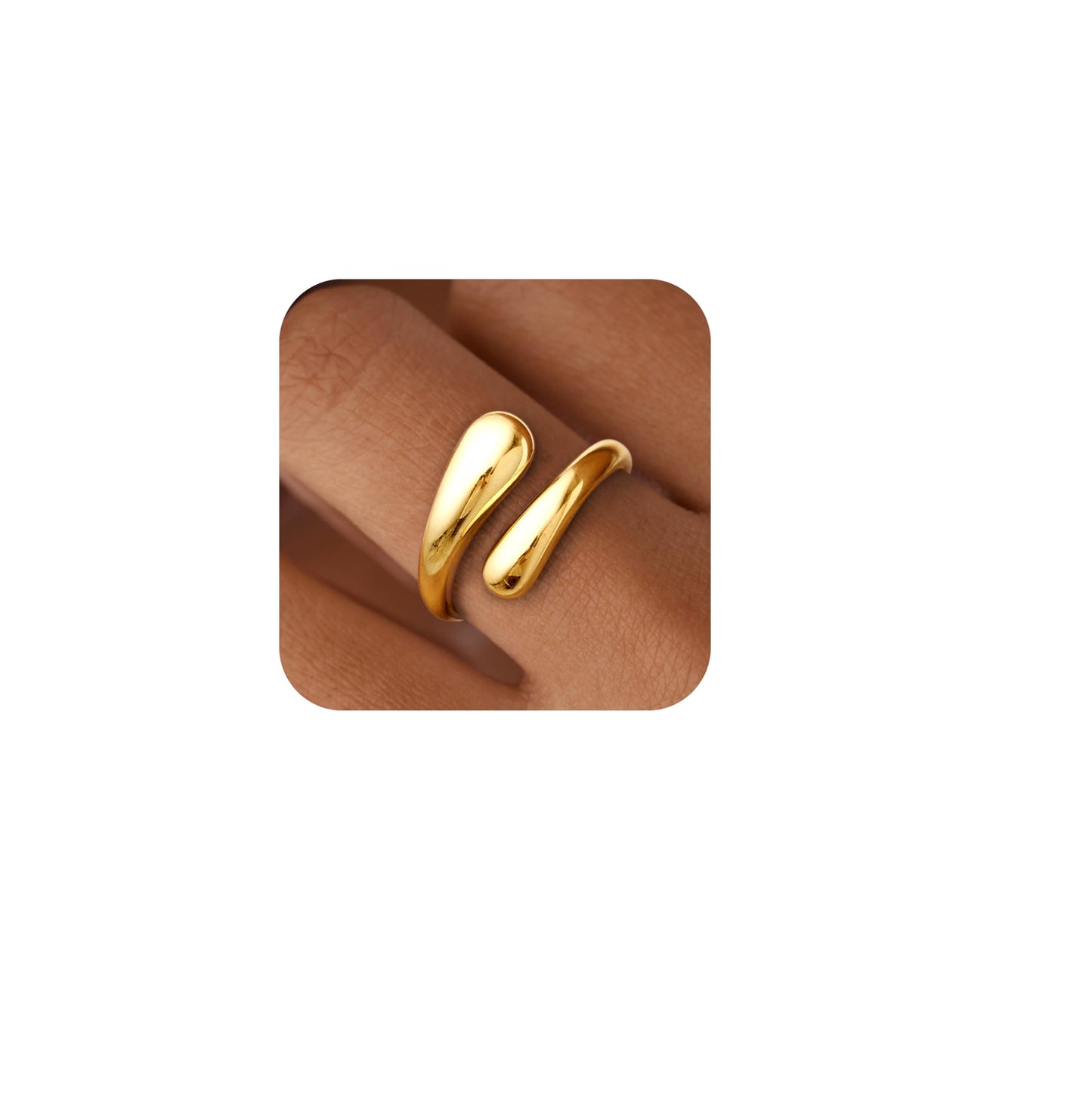 Non Tarnish Gold Chunky Rings for Women, 14K Gold Plated Statement Dome Rings Stacking, Adjustable Mens Silver Eternity Wedding Band Jewelry Size 3-13