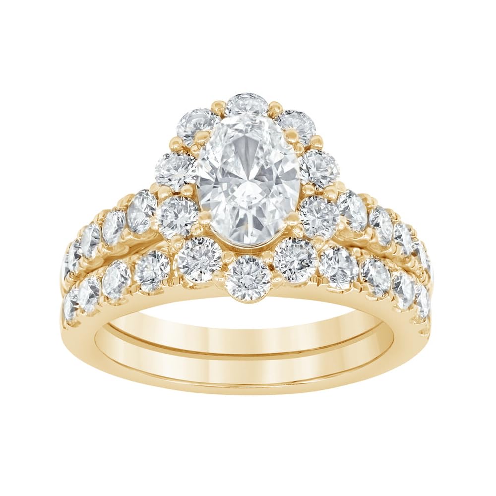 1.7 Carat(ctw) Halo Oval/Marquise/Pear Cut Moissanite Wedding Ring Set, 925 Sterling Silver/10K/14K/18K Gold Custom Engagement Ring Set for Women, Promise Anniversary Bridal Band, Size 4-12
