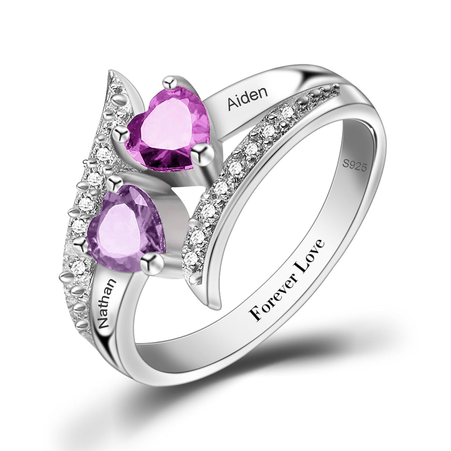 Custom Name Ring for Her Birthstone Ring 925 Sterling Silver Anniversary Rings Name Engraved Promise Ring for Couple Lover Bride Birthstone Rings for Women
