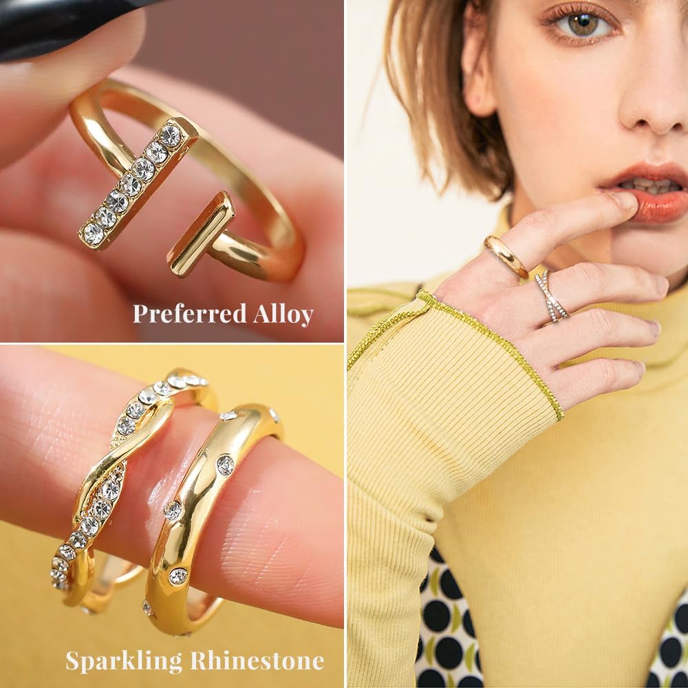KISS WIFE Gold Silver Black Kunckle Rings Set for Women, Dainty Simple Trendy Cute Stackable Finger Rings Pack, Perfect for Stacking Layering on Thumb and Knuckle, Mixed Size, Jewelry Gift