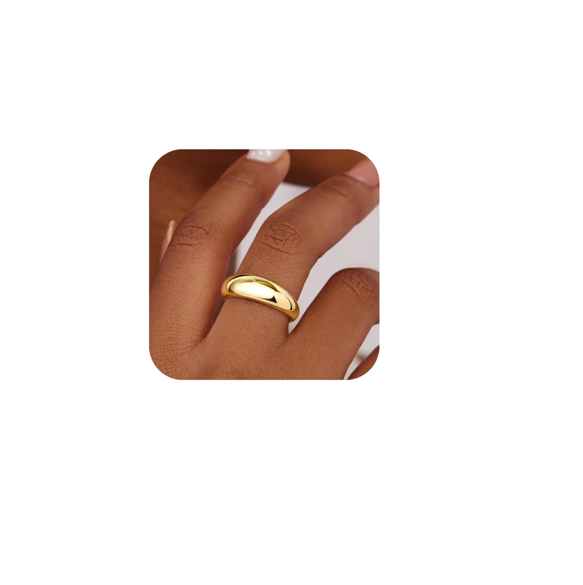 Non Tarnish Gold Chunky Rings for Women, 14K Gold Plated Statement Dome Rings Stacking, Adjustable Mens Silver Eternity Wedding Band Jewelry Size 3-13