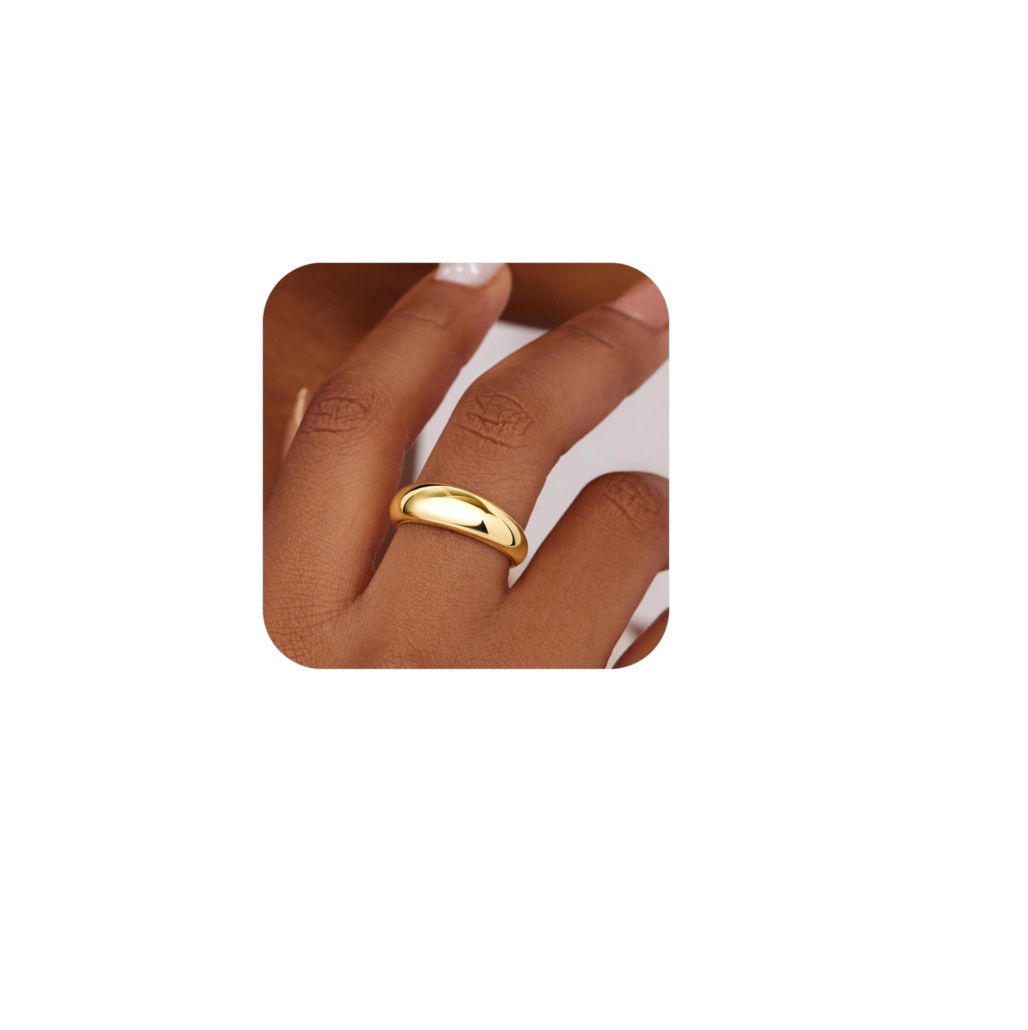 Non Tarnish Gold Chunky Rings for Women, 14K Gold Plated Statement Dome Rings Stacking, Adjustable Mens Silver Eternity Wedding Band Jewelry Size 3-13
